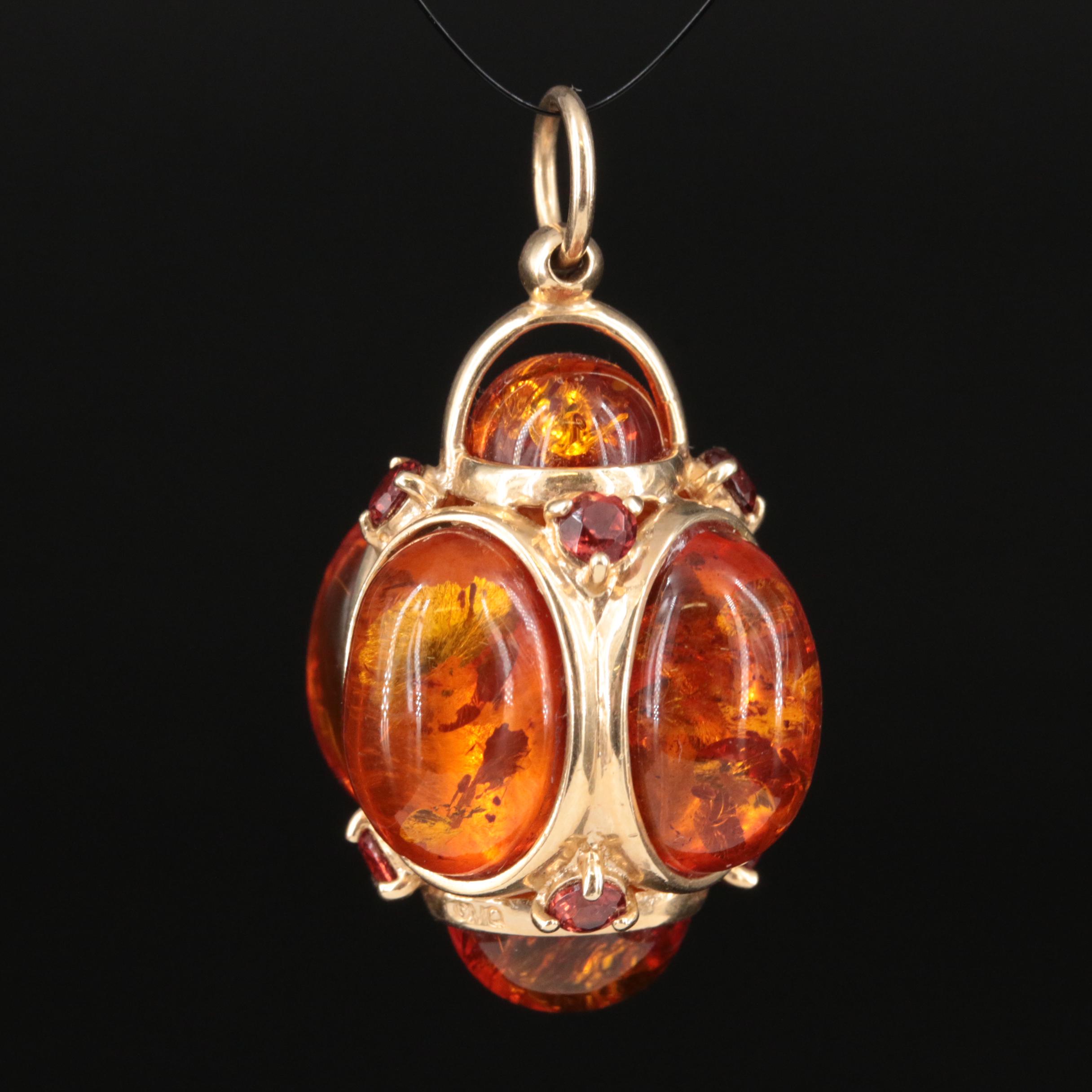 14K Amber and Garnet Fob Charm