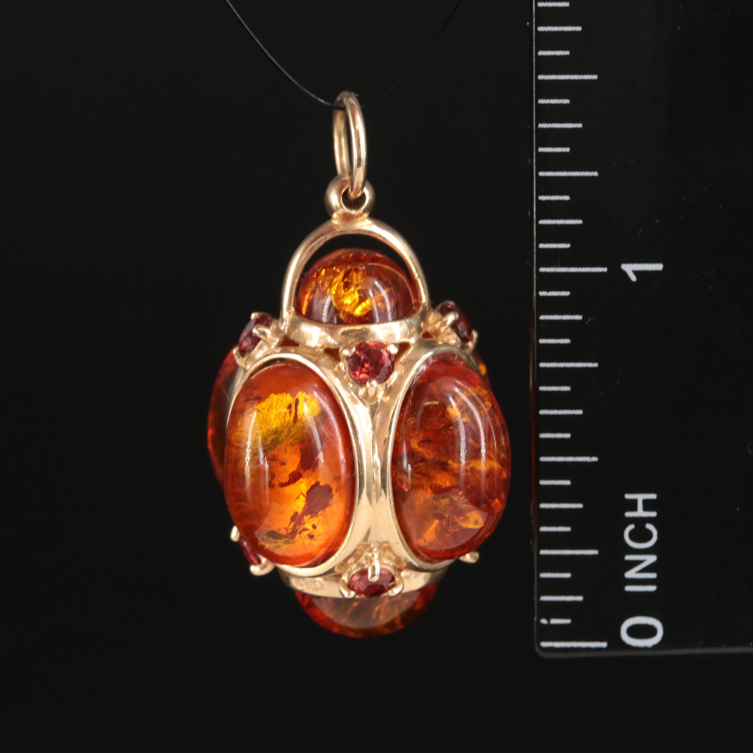 14K Amber and Garnet Fob Charm