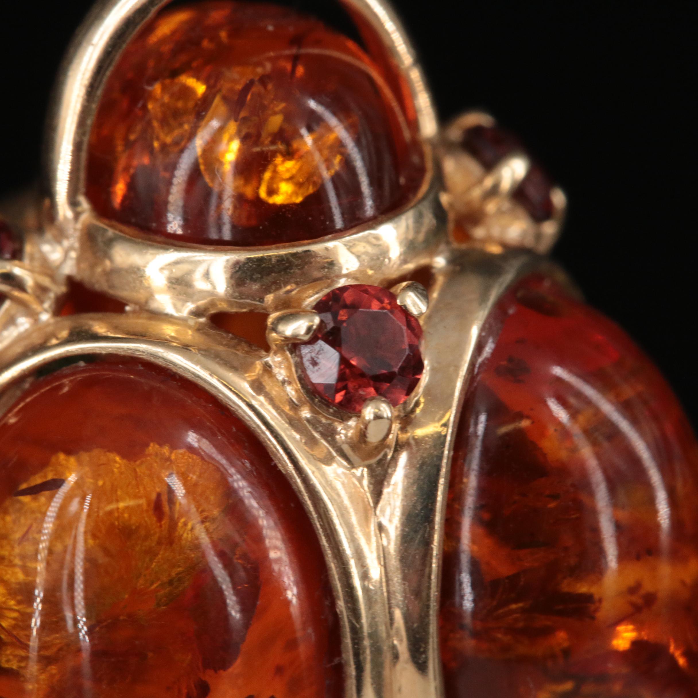 14K Amber and Garnet Fob Charm