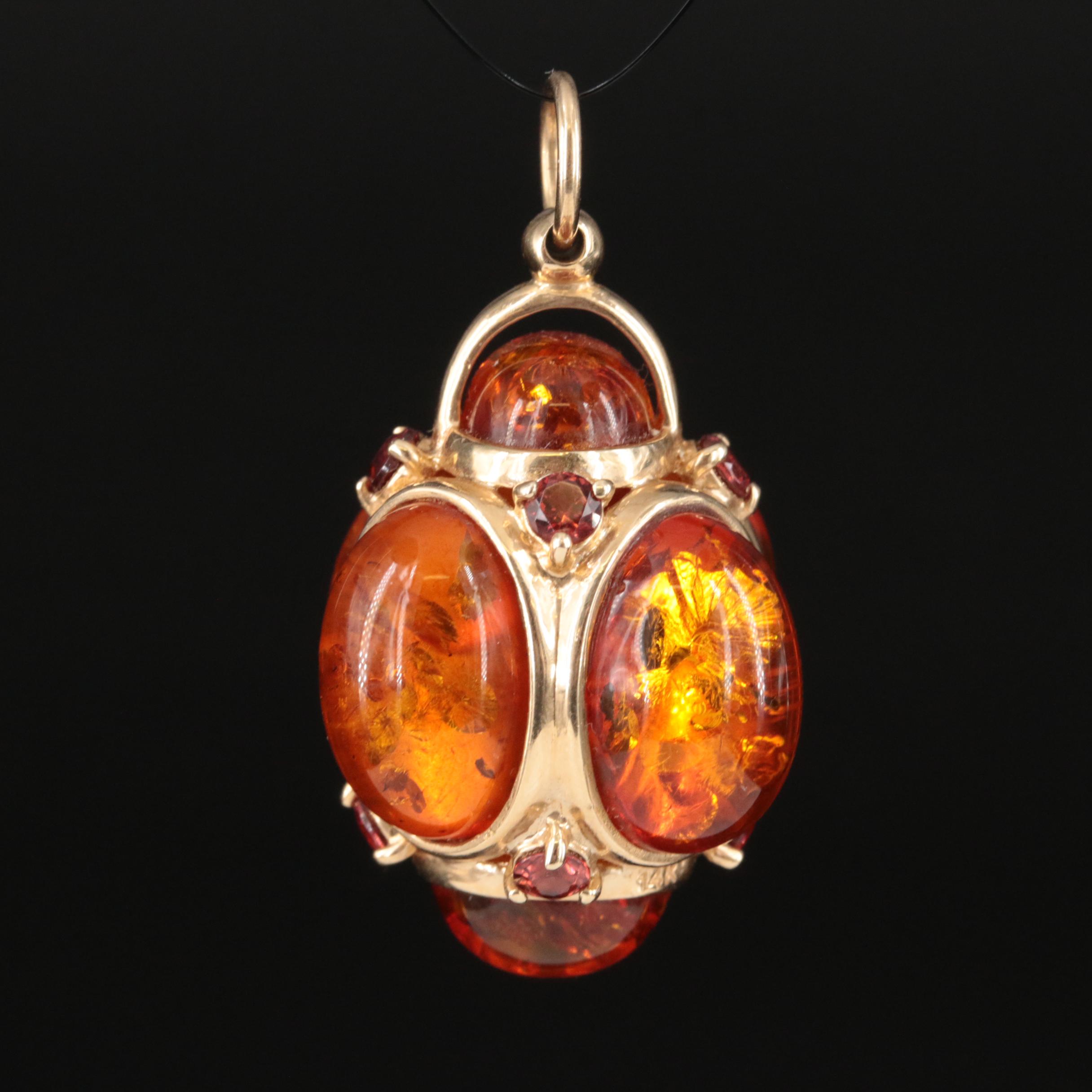 14K Amber and Garnet Fob Charm