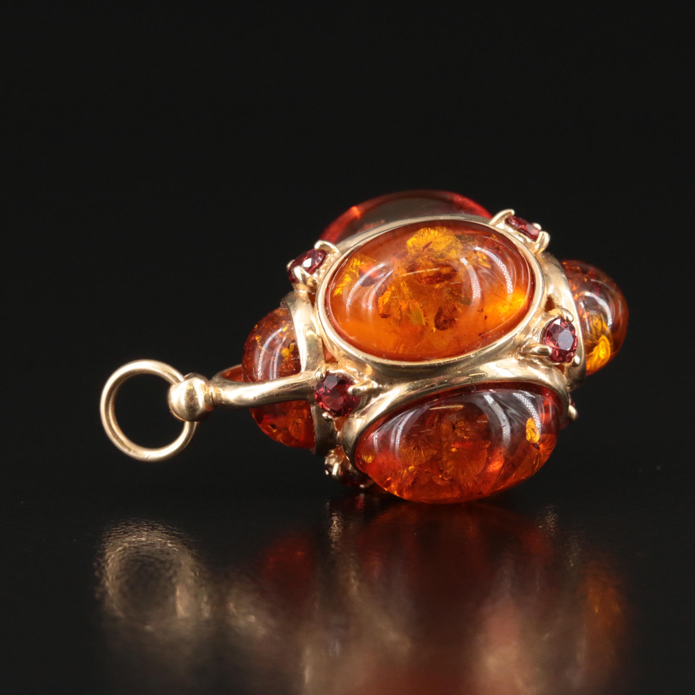 14K Amber and Garnet Fob Charm