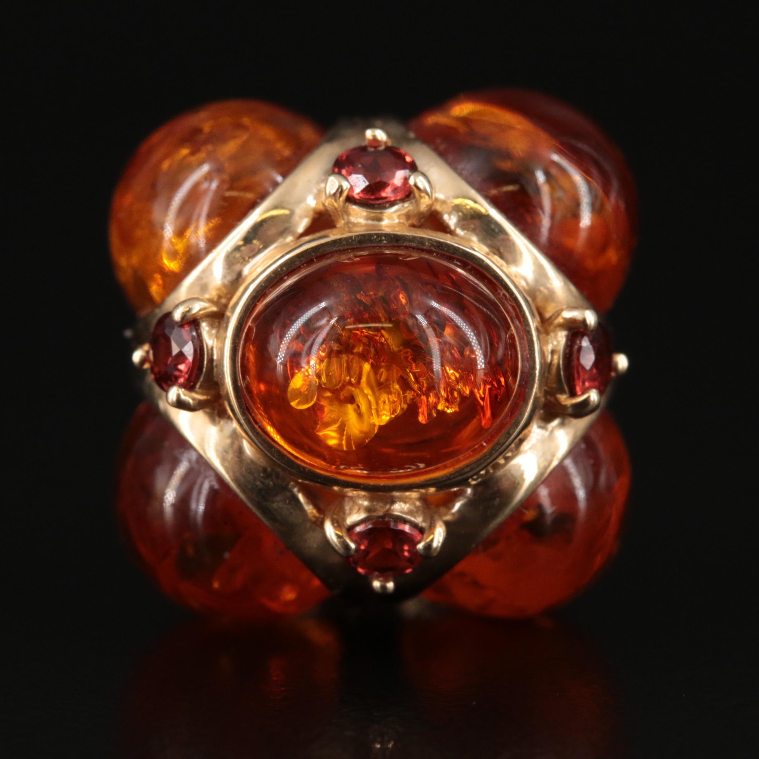 14K Amber and Garnet Fob Charm