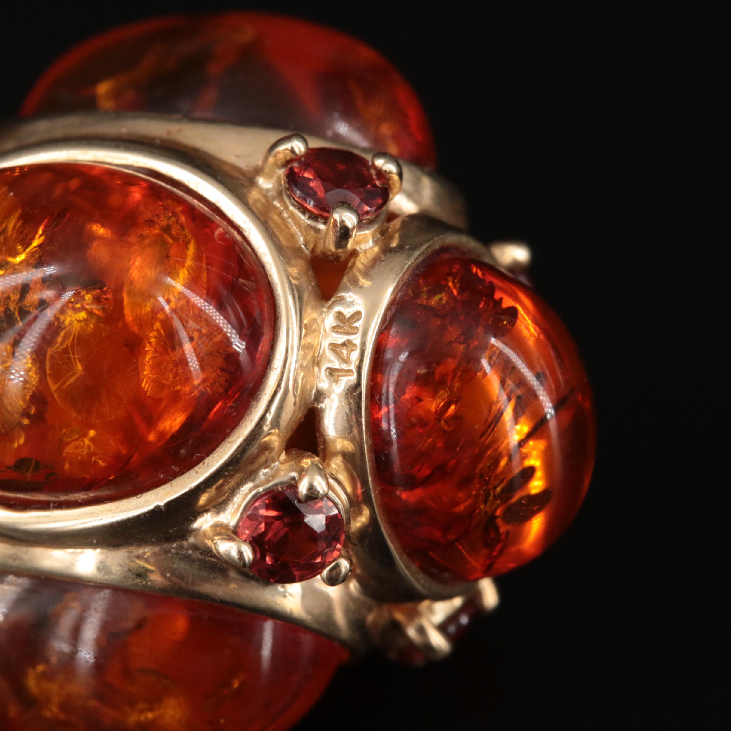 14K Amber and Garnet Fob Charm