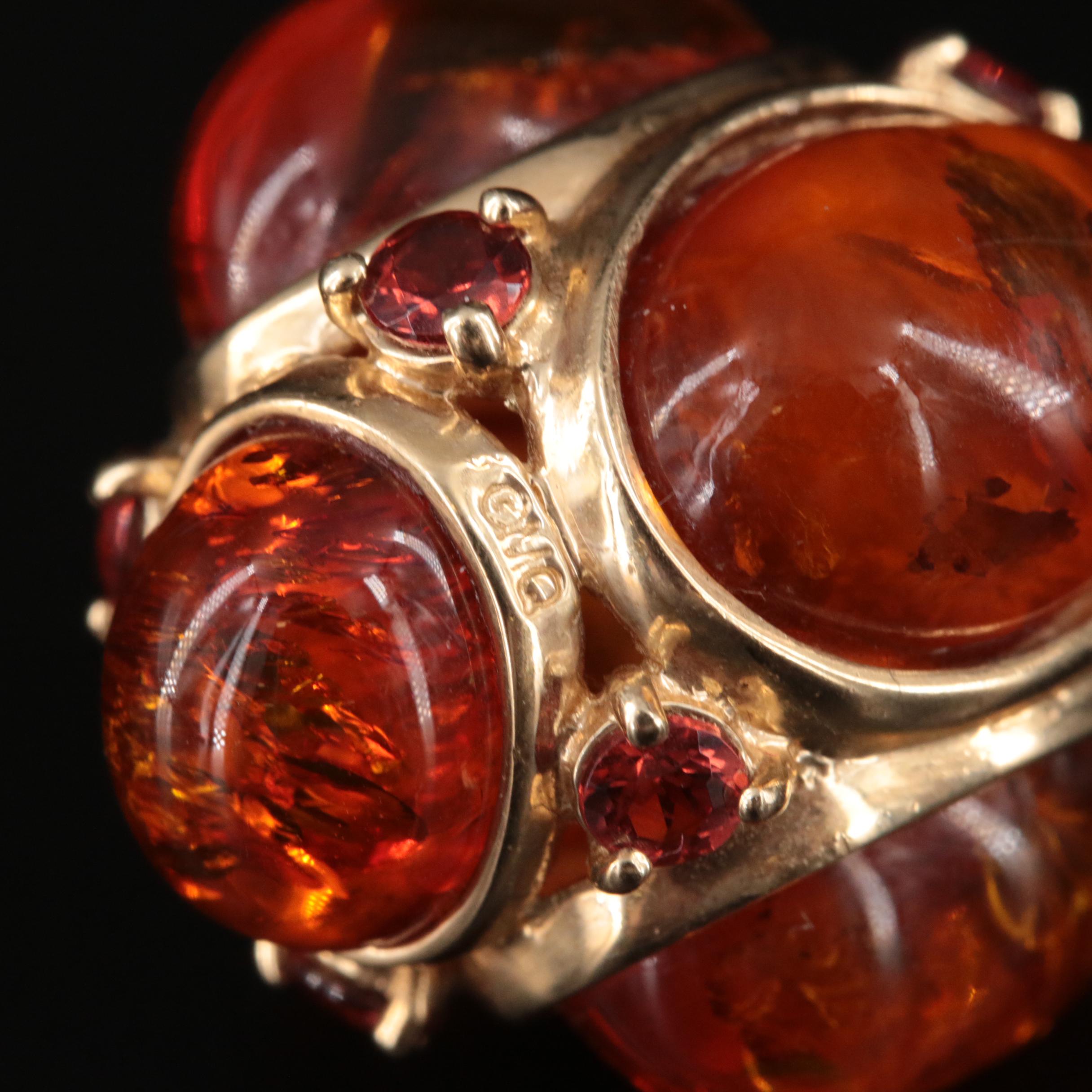 14K Amber and Garnet Fob Charm