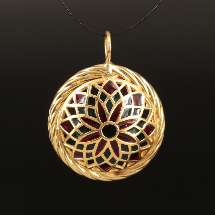 Italian 14K Enamel Plique-a-Jour Pendant