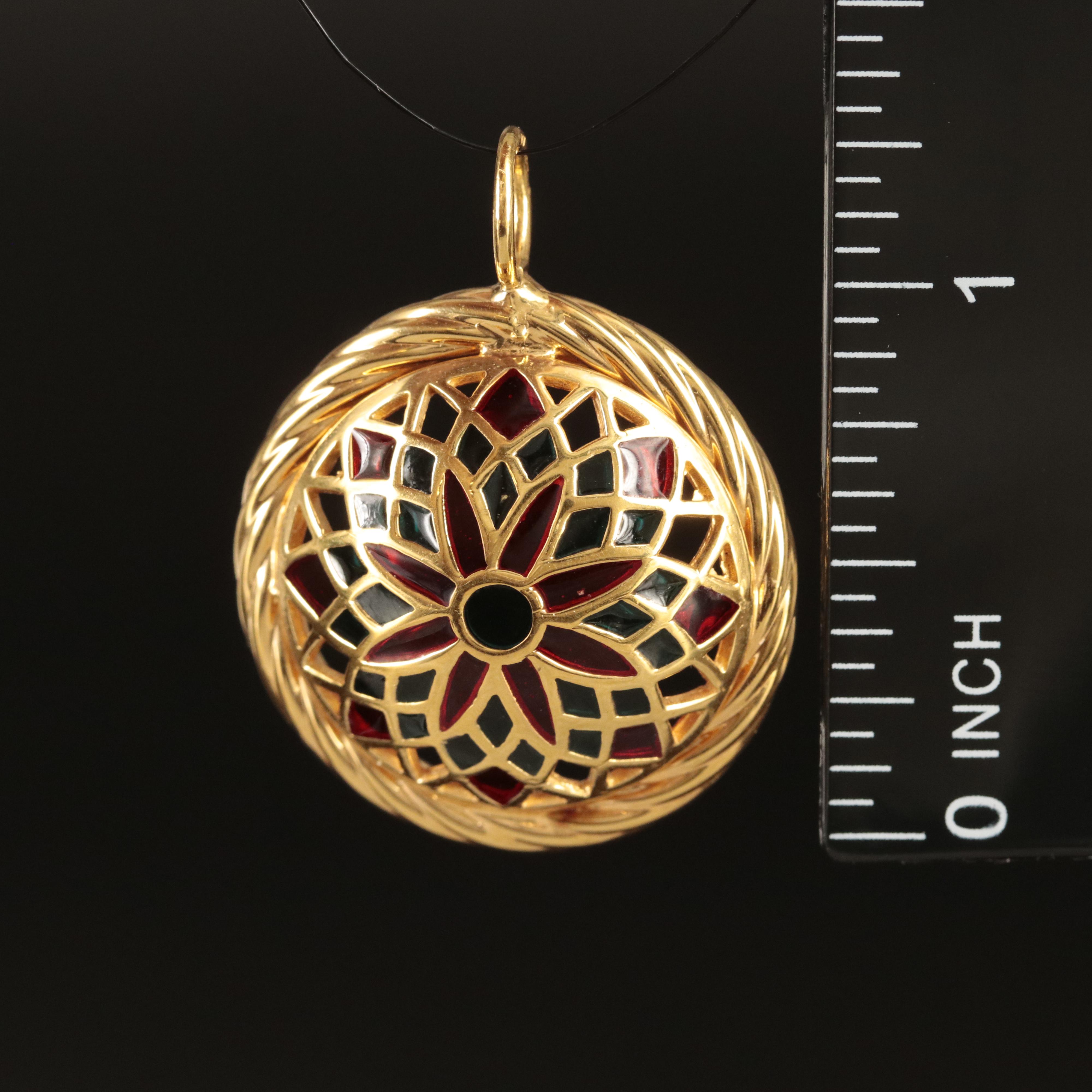 Italian 14K Enamel Plique-a-Jour Pendant