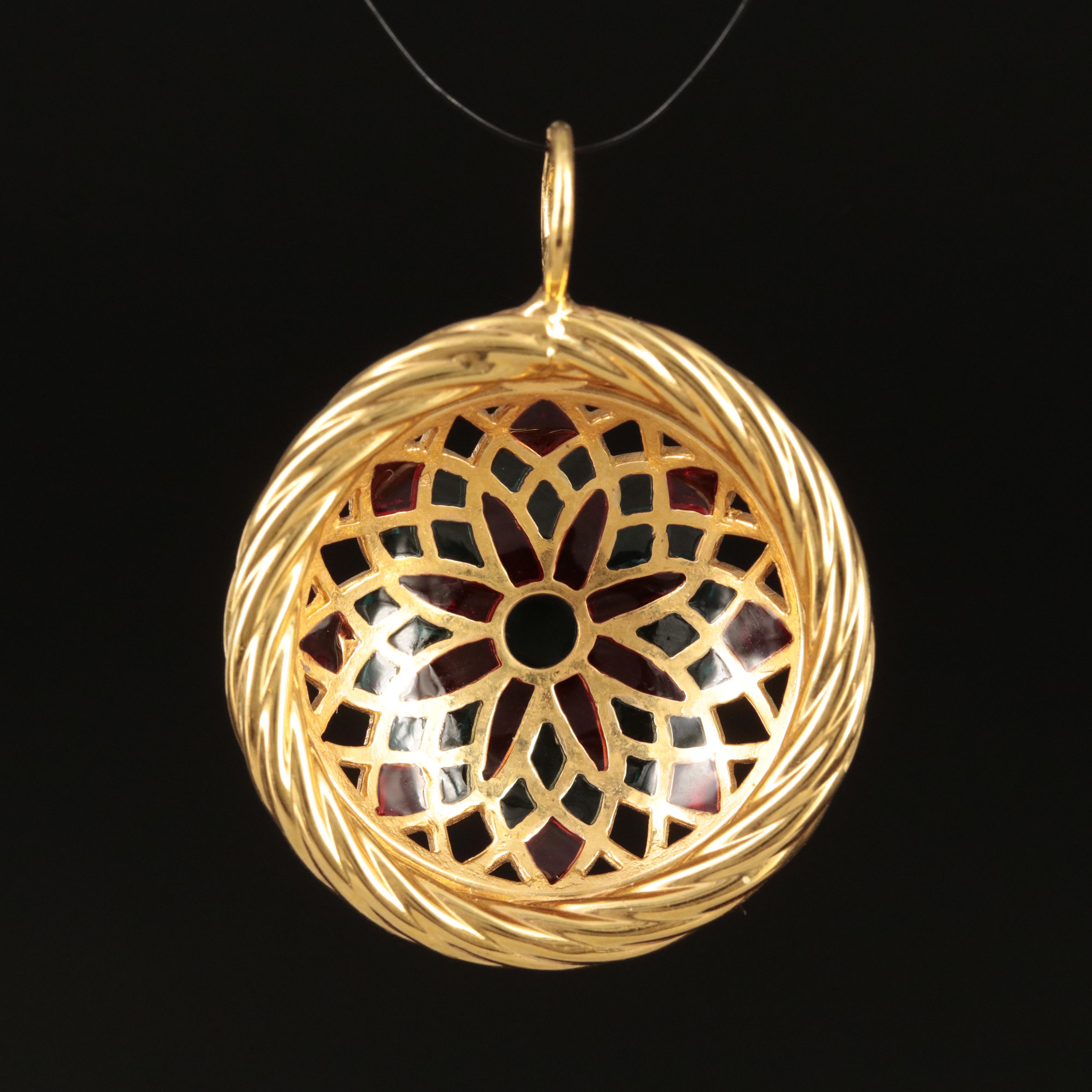 Italian 14K Enamel Plique-a-Jour Pendant