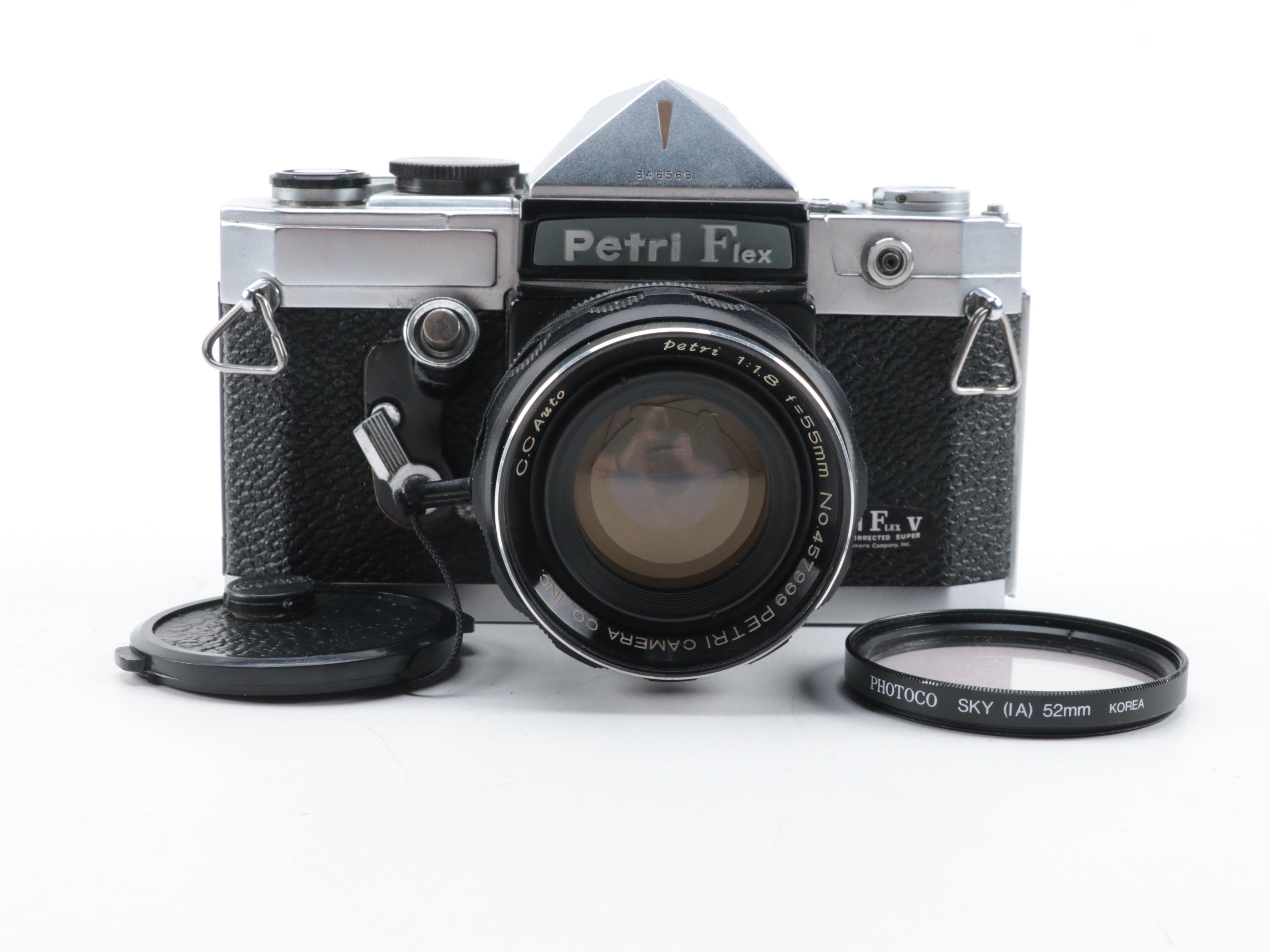 Petri Flex V and Aries 35-IIIL 35 mm Cameras with Lens, Mid-20th Century