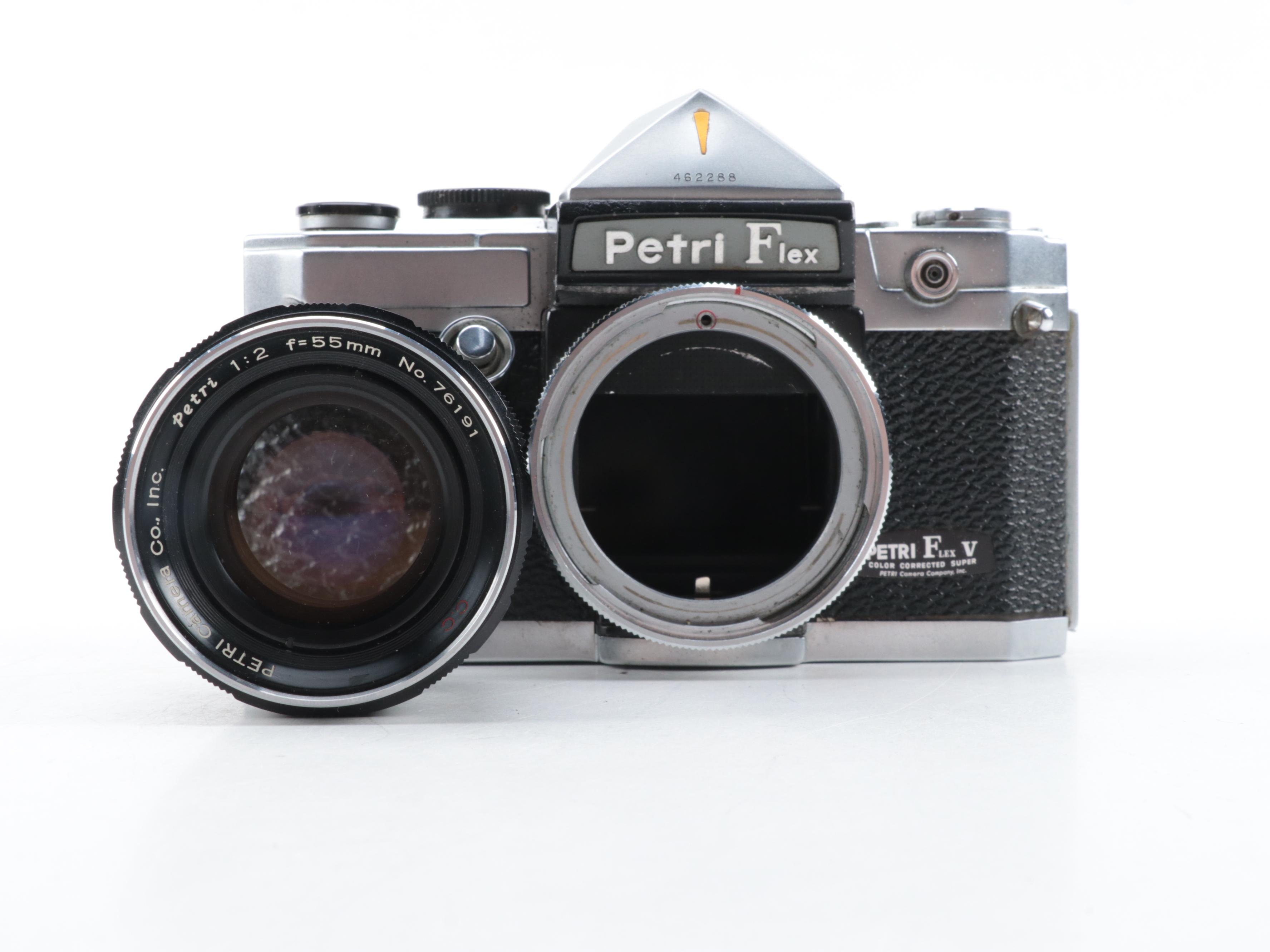 Petri Flex V and Aries 35-IIIL 35 mm Cameras with Lens, Mid-20th Century