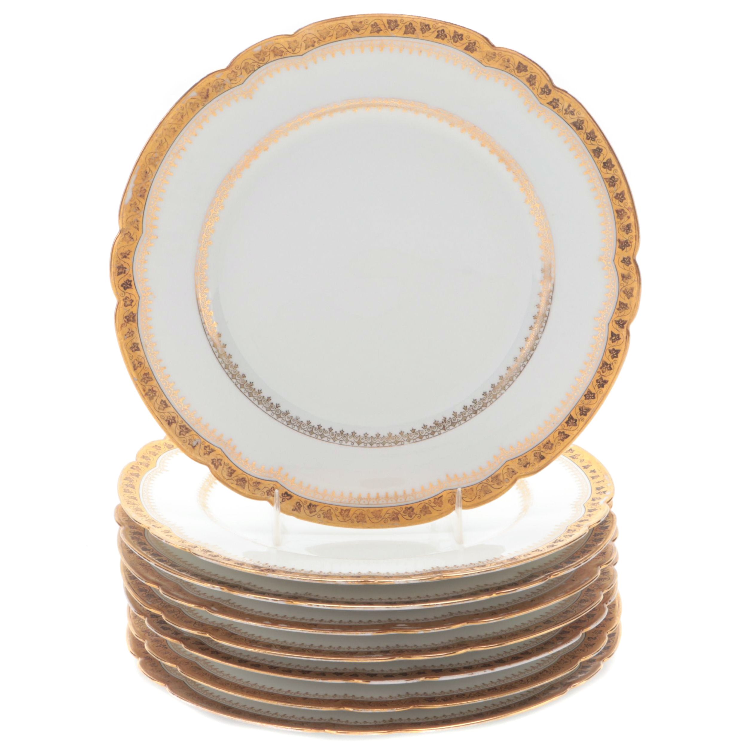 Jullien Fils Ainé Gilt Accented Limoges Porcelain Dessert Plates, Late 19th C.