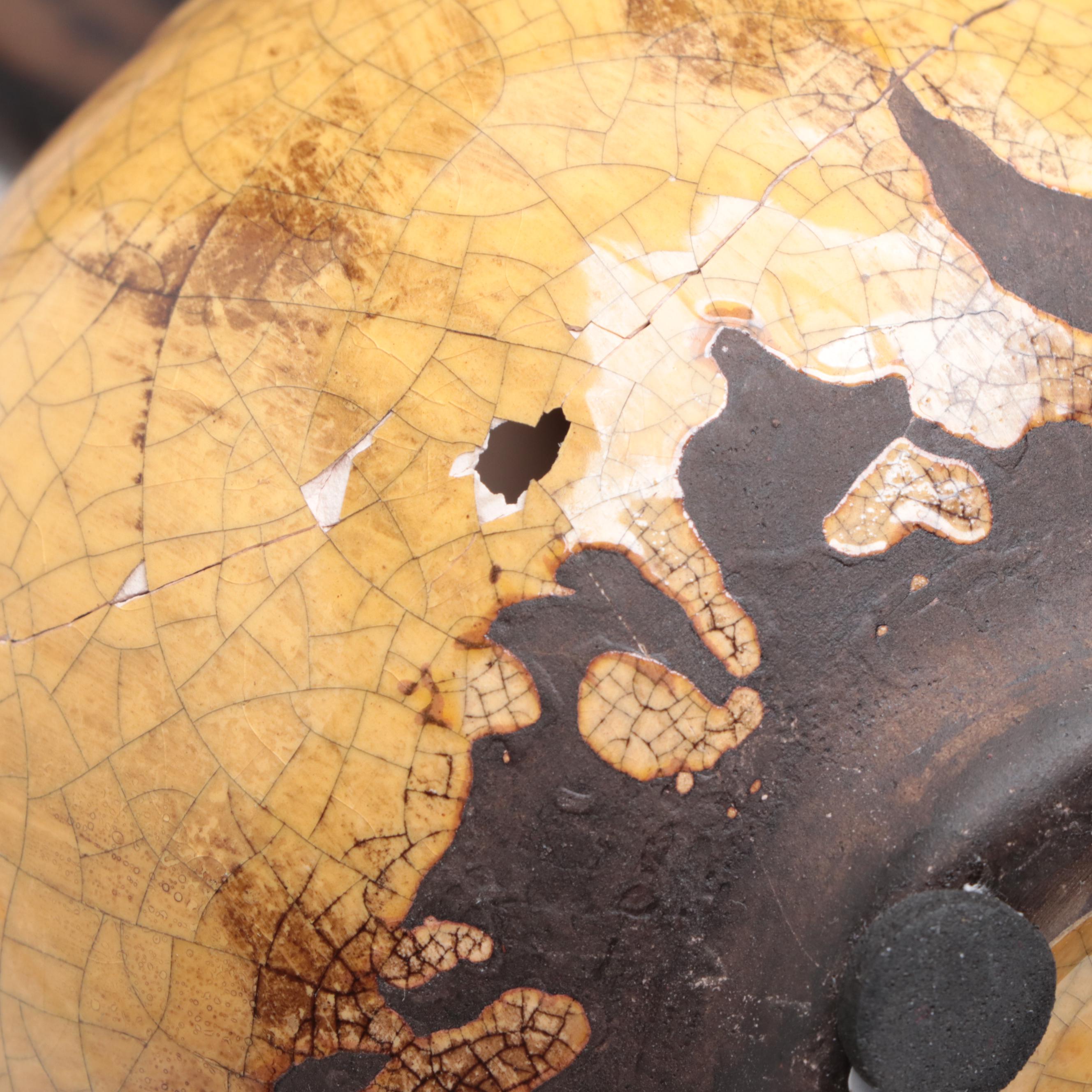 Wooden Box with Rooster Finial, Metal Cache Pot, and Ceramic Jars