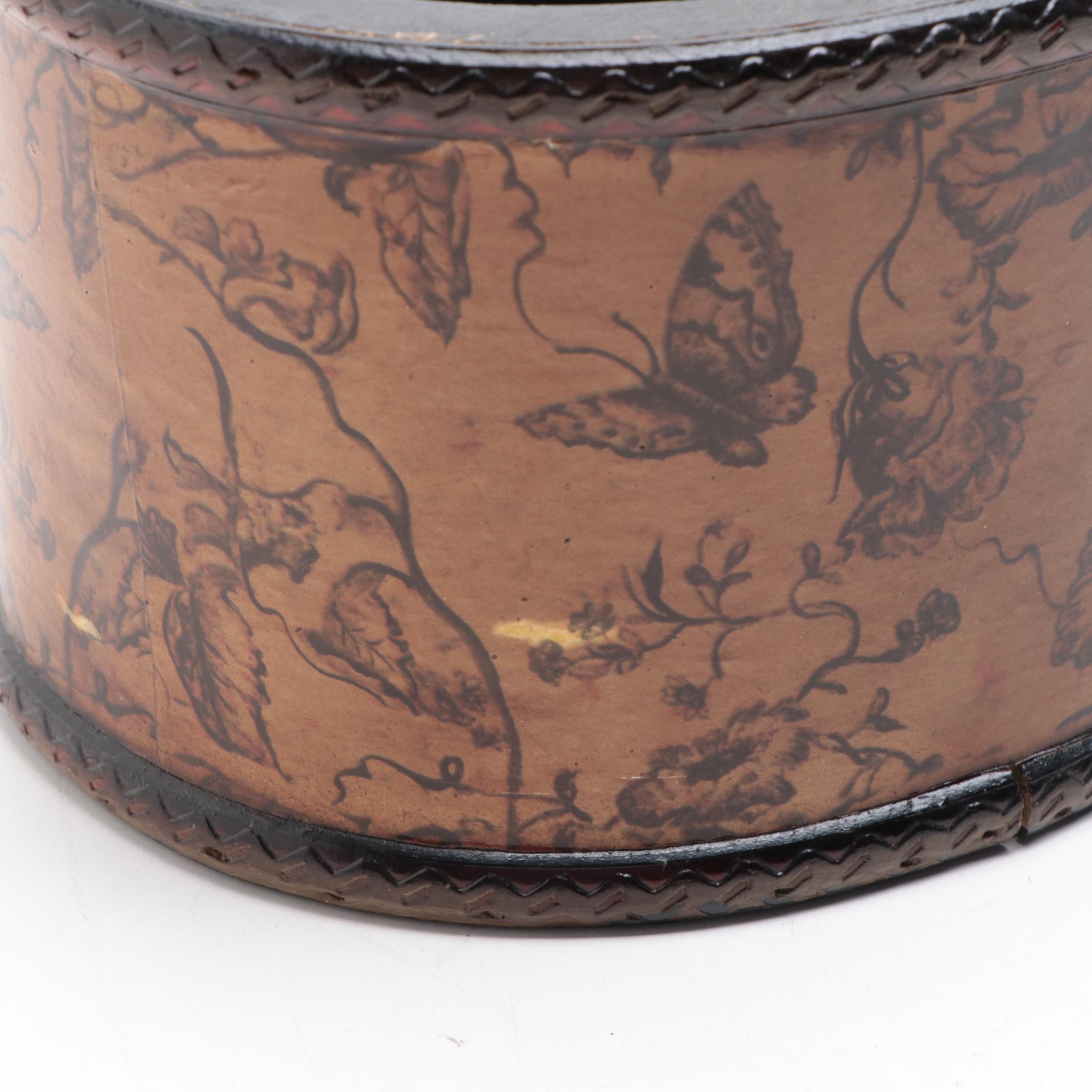 Wooden Box with Rooster Finial, Metal Cache Pot, and Ceramic Jars