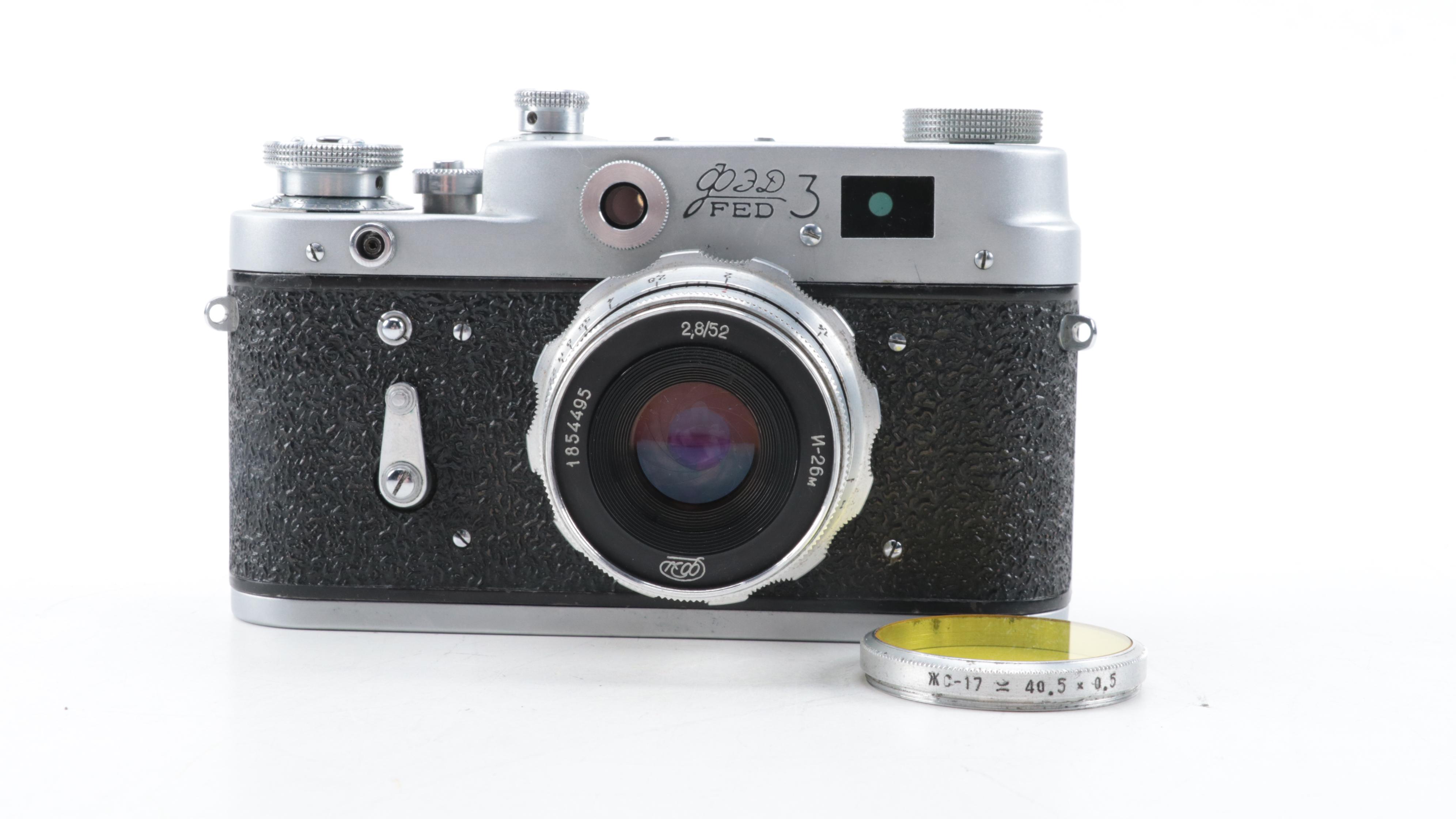 FED Model 3 Rangefinder Cameras with Lens, Mid to Late 20th Century