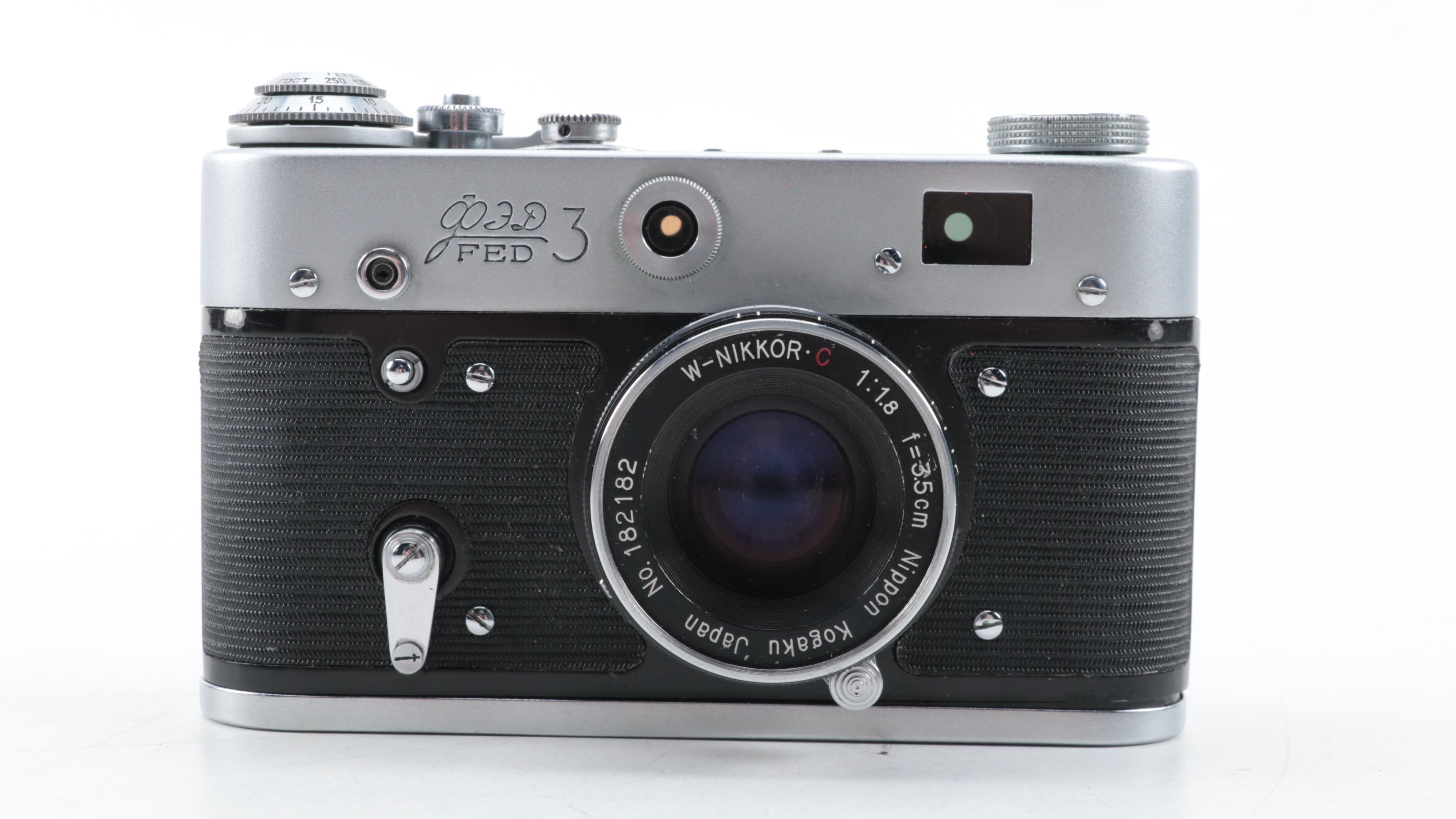 FED Model 3 Rangefinder Cameras with Lens, Mid to Late 20th Century
