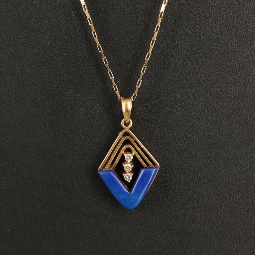 14K and 18K Lapis Lazuli and Diamond Pendant Necklace