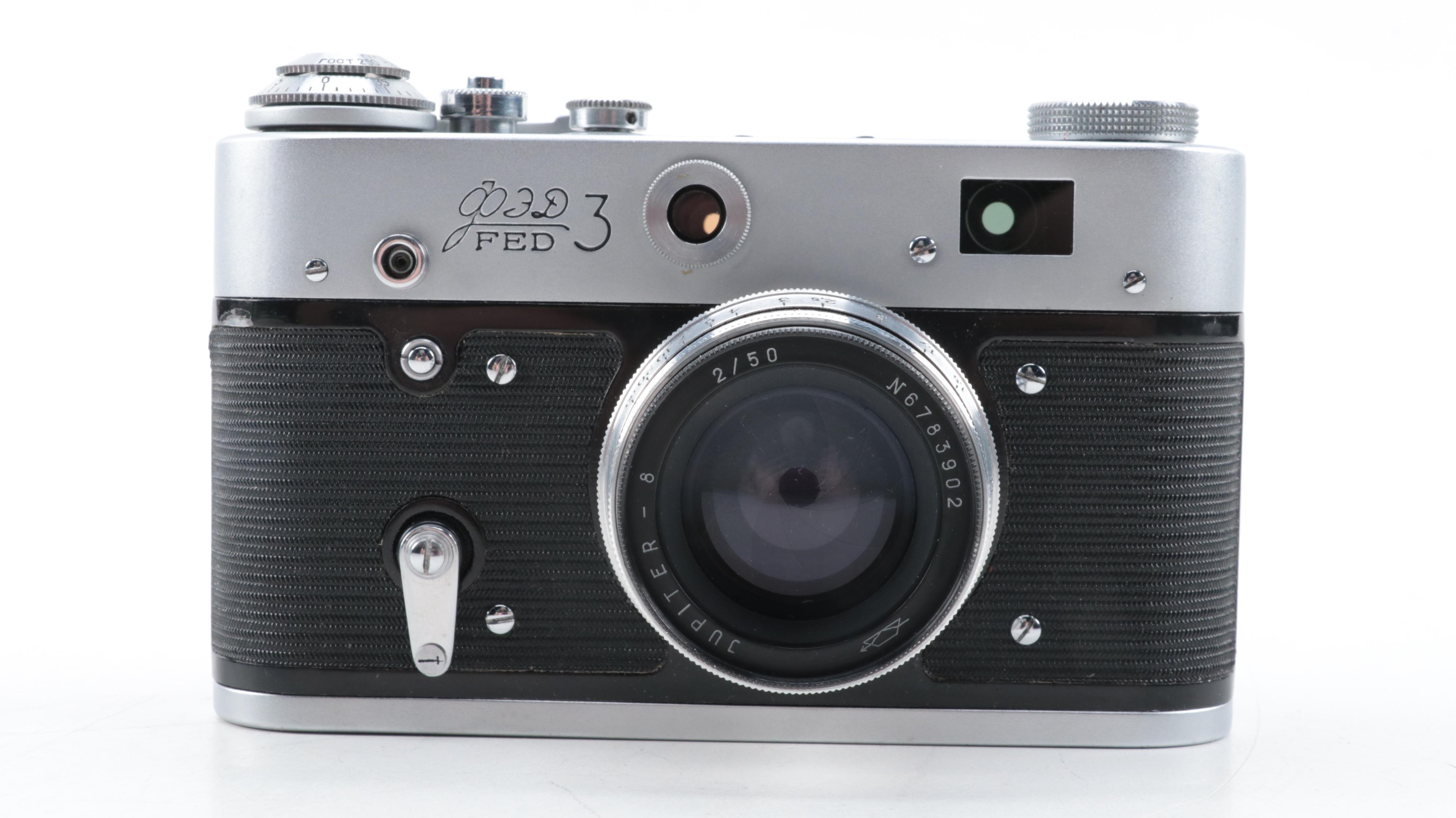 FED Model 3 Rangefinder Cameras with Lens, Mid to Late 20th Century