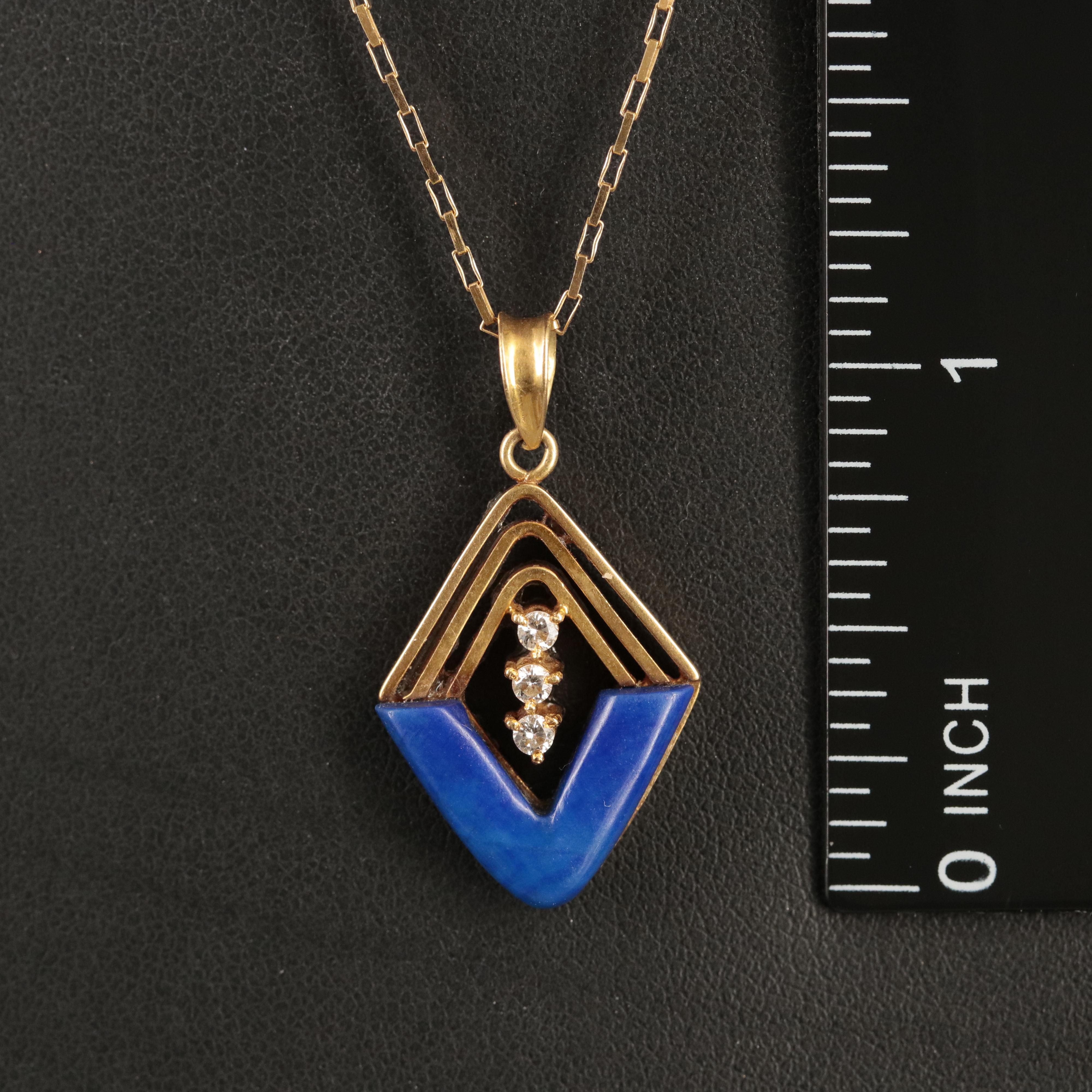 14K and 18K Lapis Lazuli and Diamond Pendant Necklace