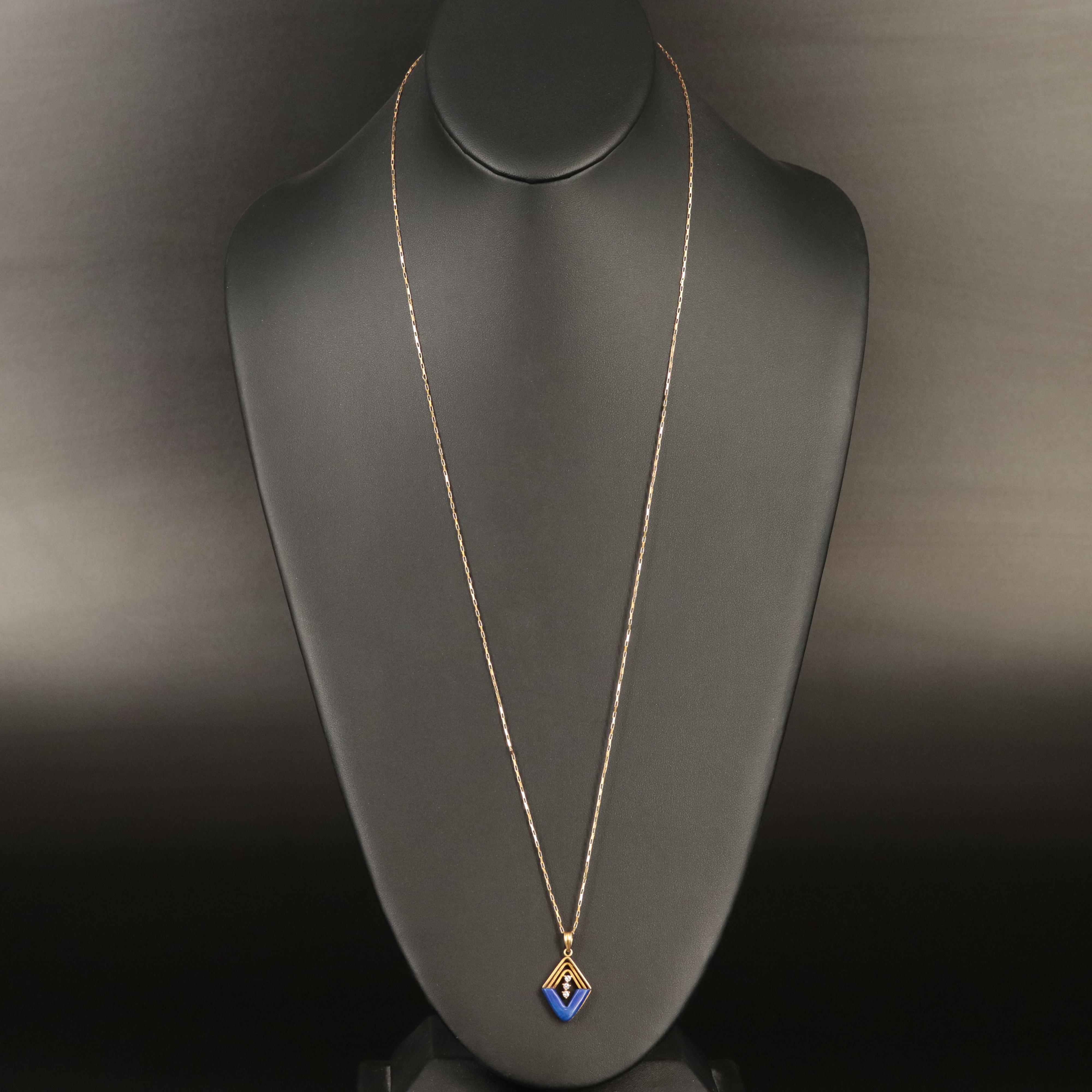 14K and 18K Lapis Lazuli and Diamond Pendant Necklace