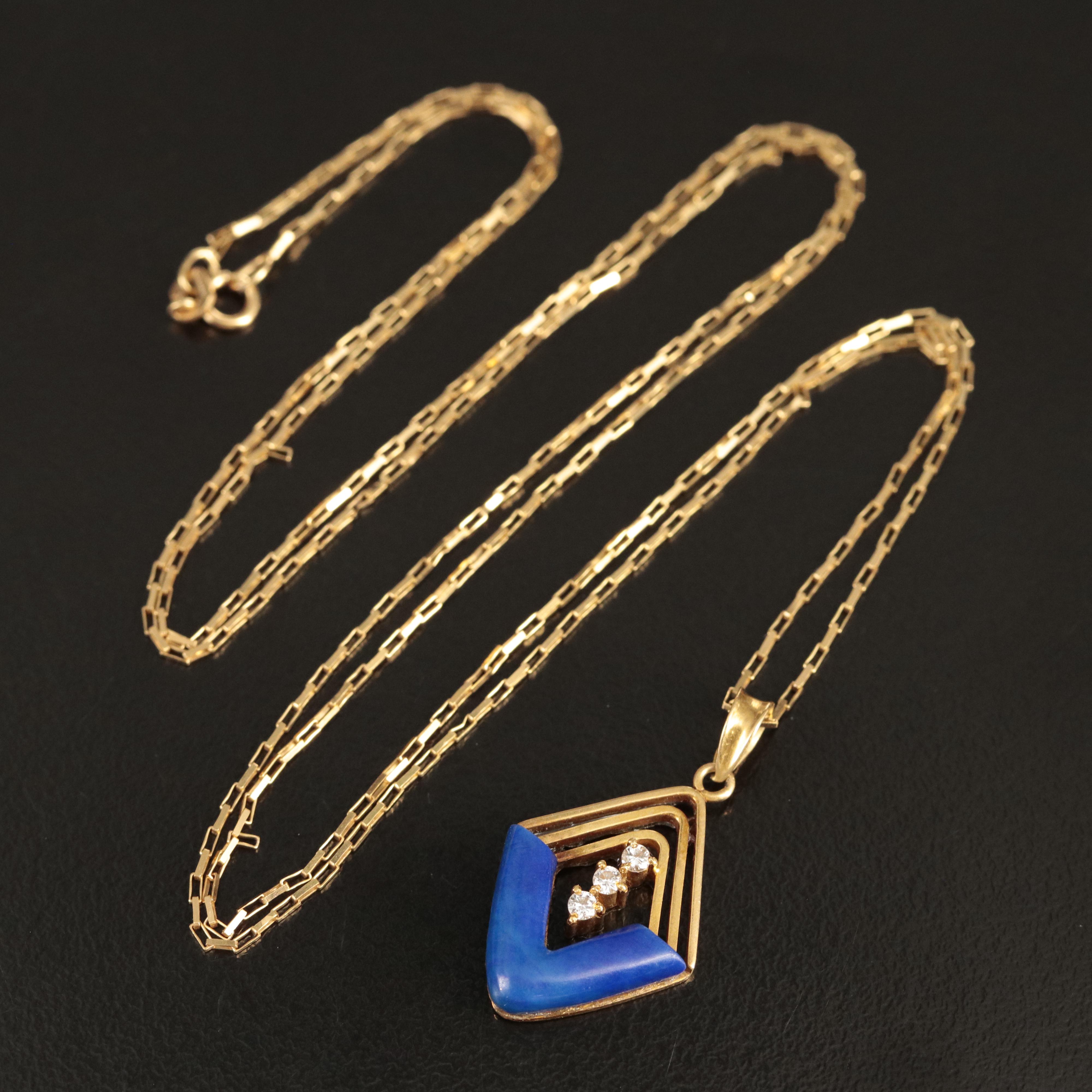 14K and 18K Lapis Lazuli and Diamond Pendant Necklace