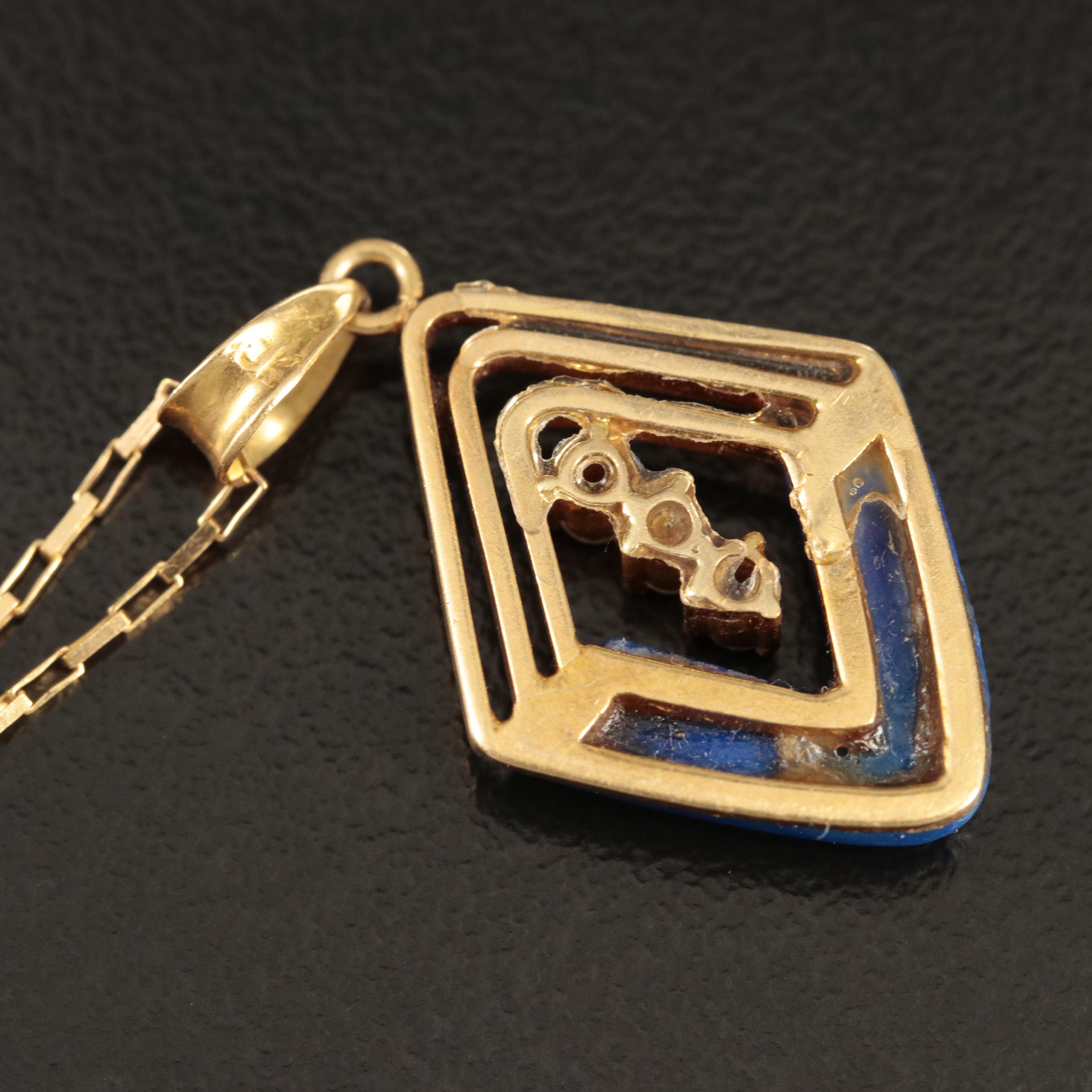 14K and 18K Lapis Lazuli and Diamond Pendant Necklace