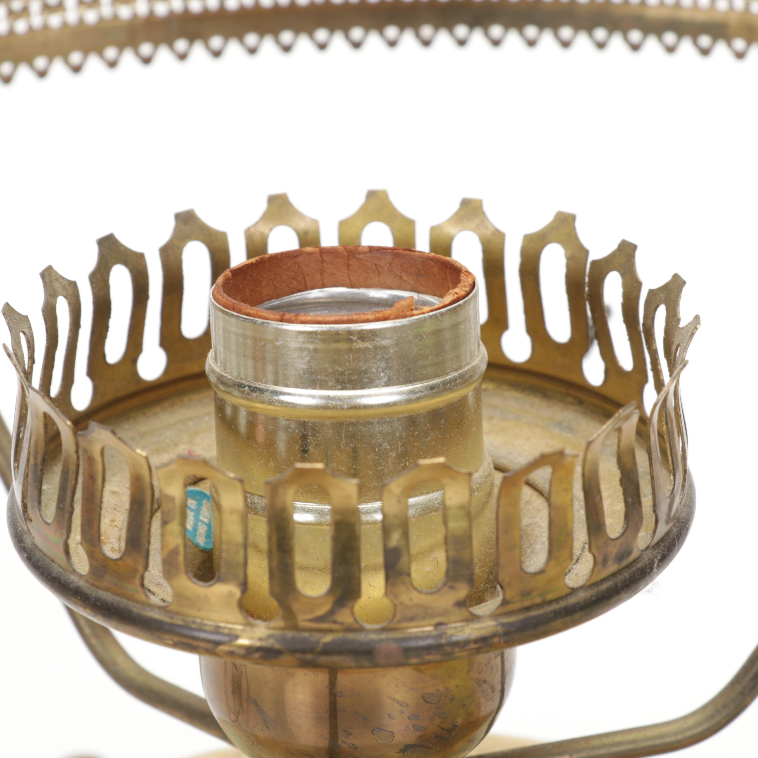 Fenton Hand-Painted Custard Glass Parlor Lamp, Burmese Satin Vase, Rose Bowl