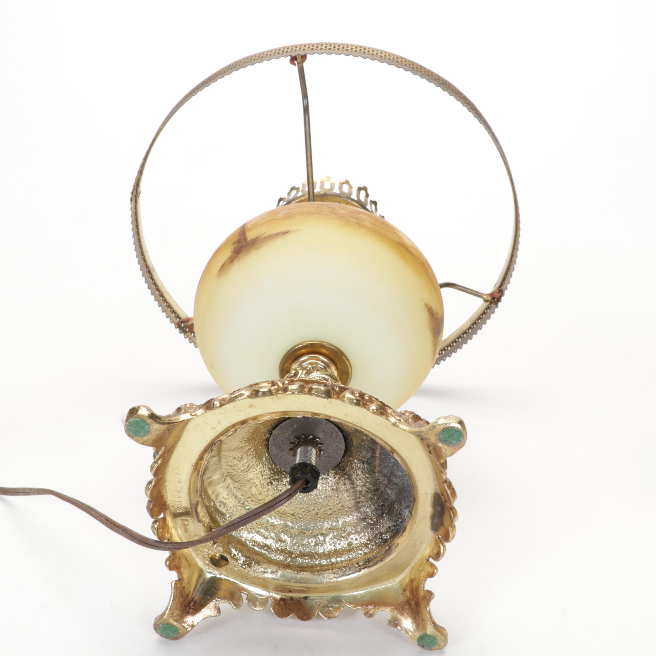 Fenton Hand-Painted Custard Glass Parlor Lamp, Burmese Satin Vase, Rose Bowl