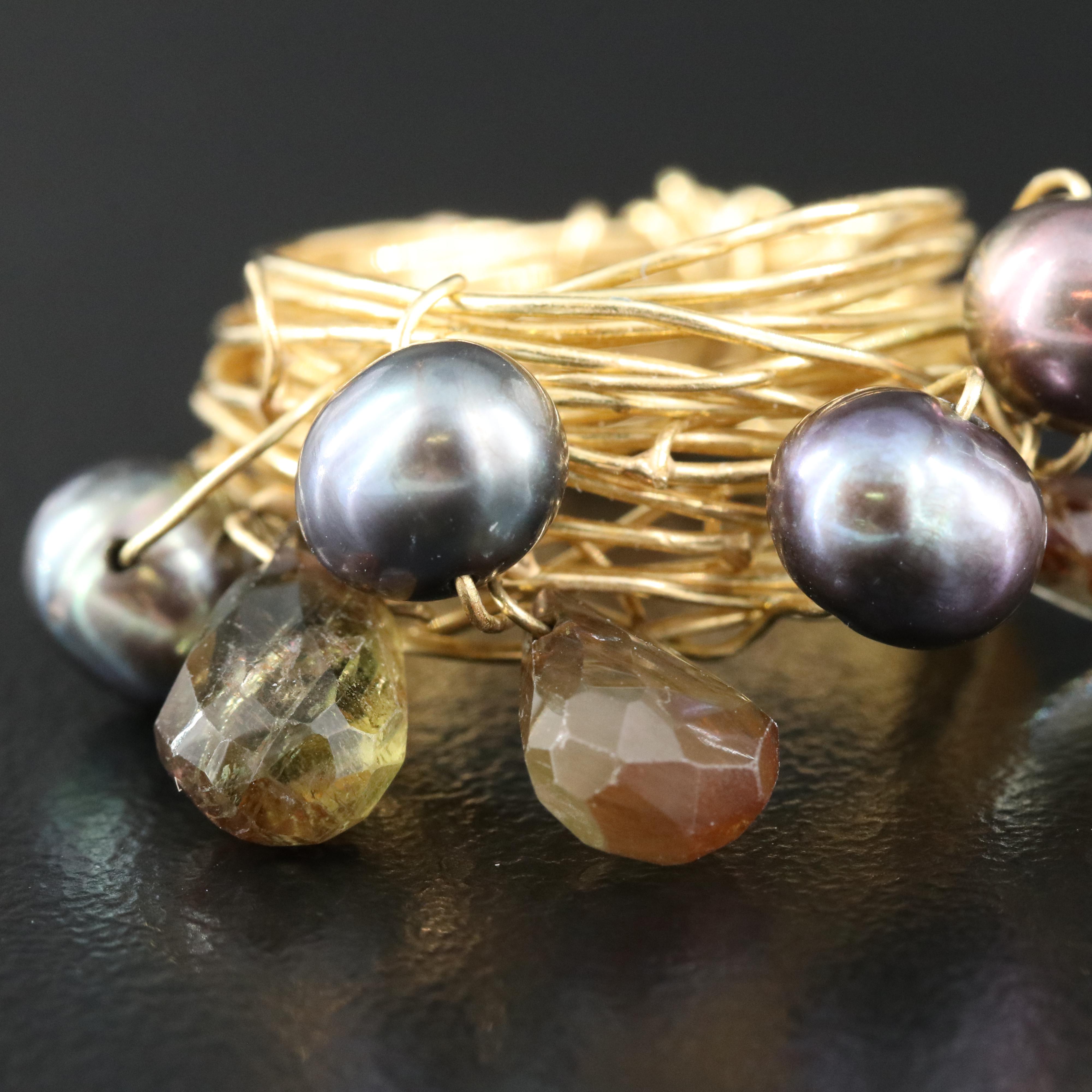 14K Andalusite and Pearl Wire Wrap Ring