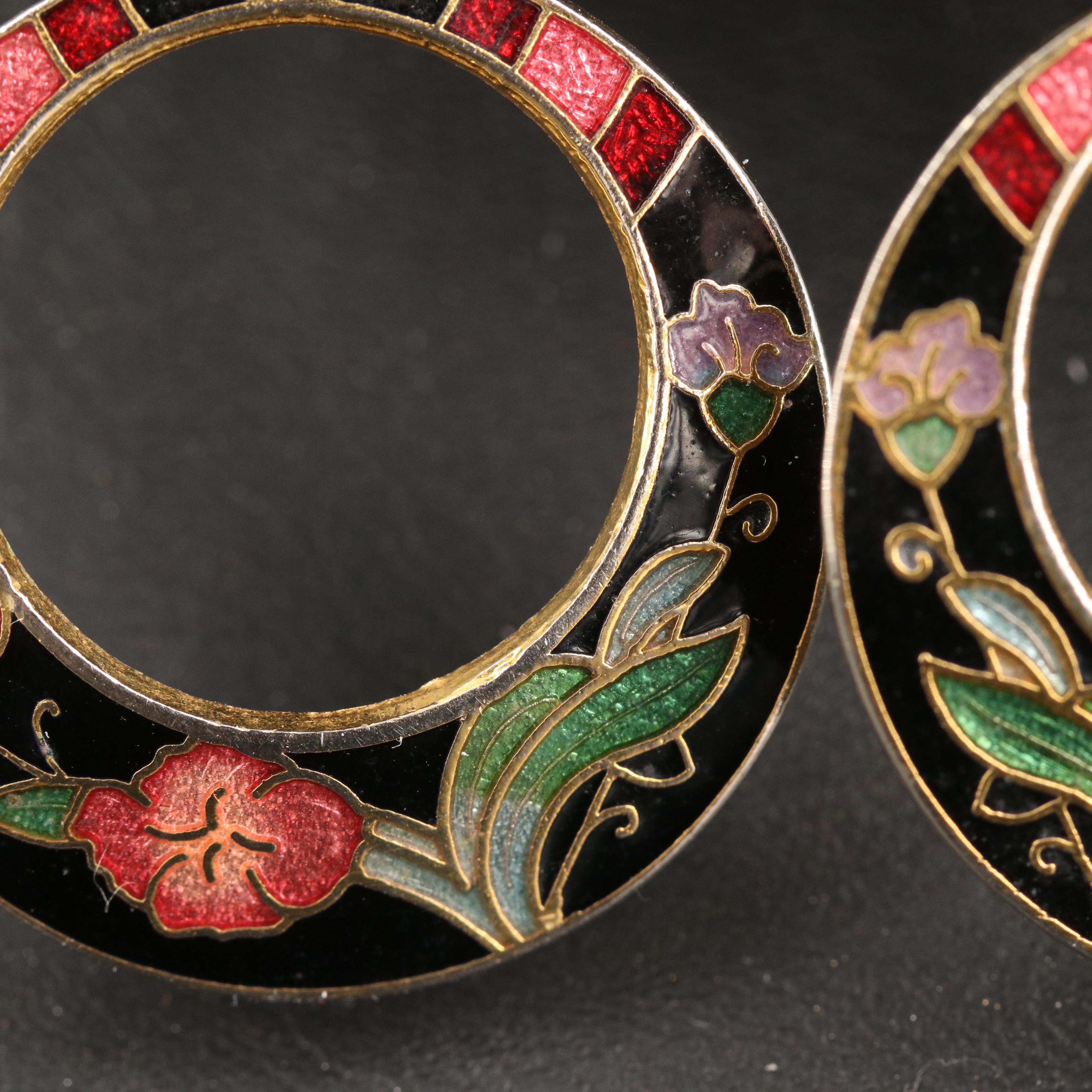 Cloisonné Enamel Flower Earrings