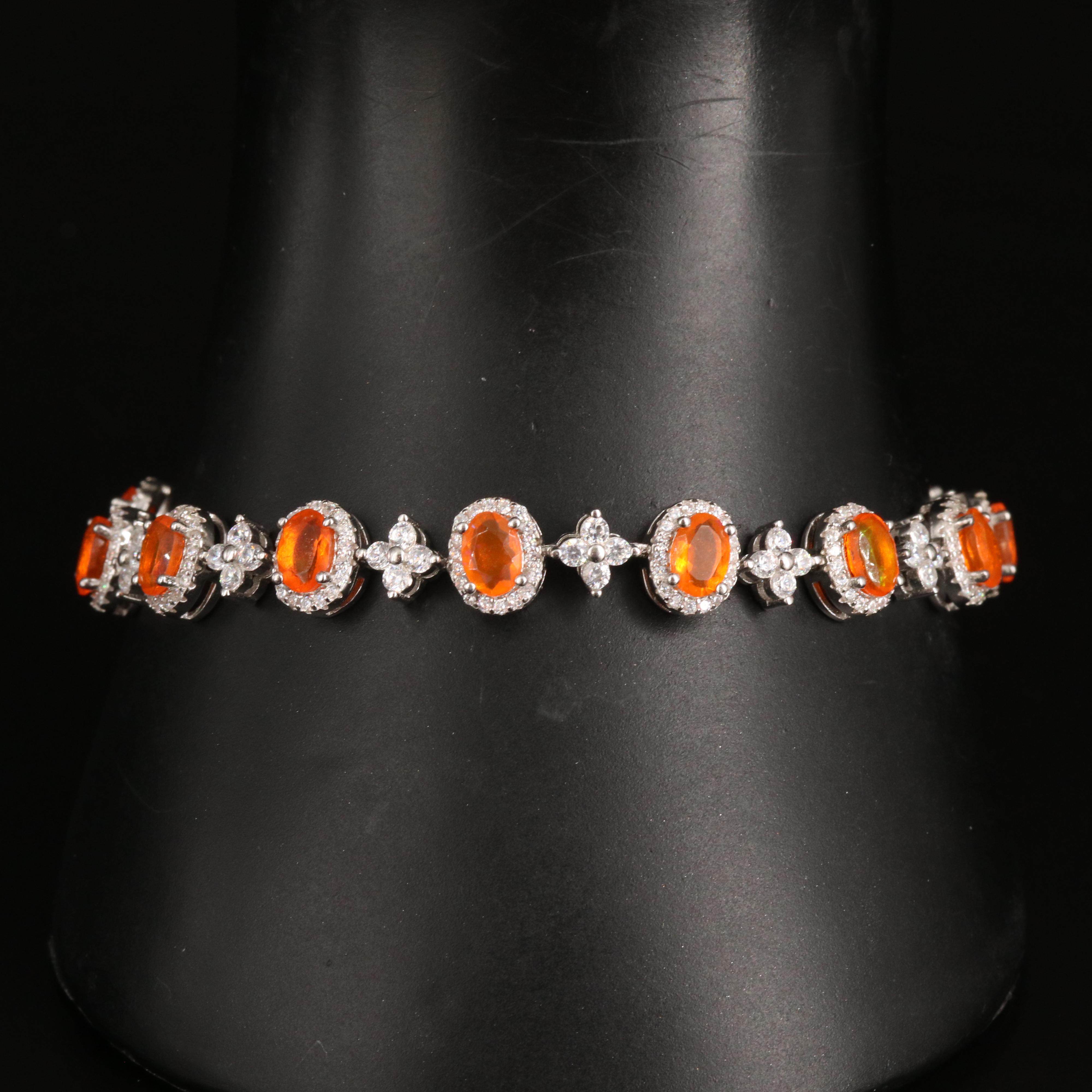 Sterling Fire Opal and Cubic Zirconia Bracelet