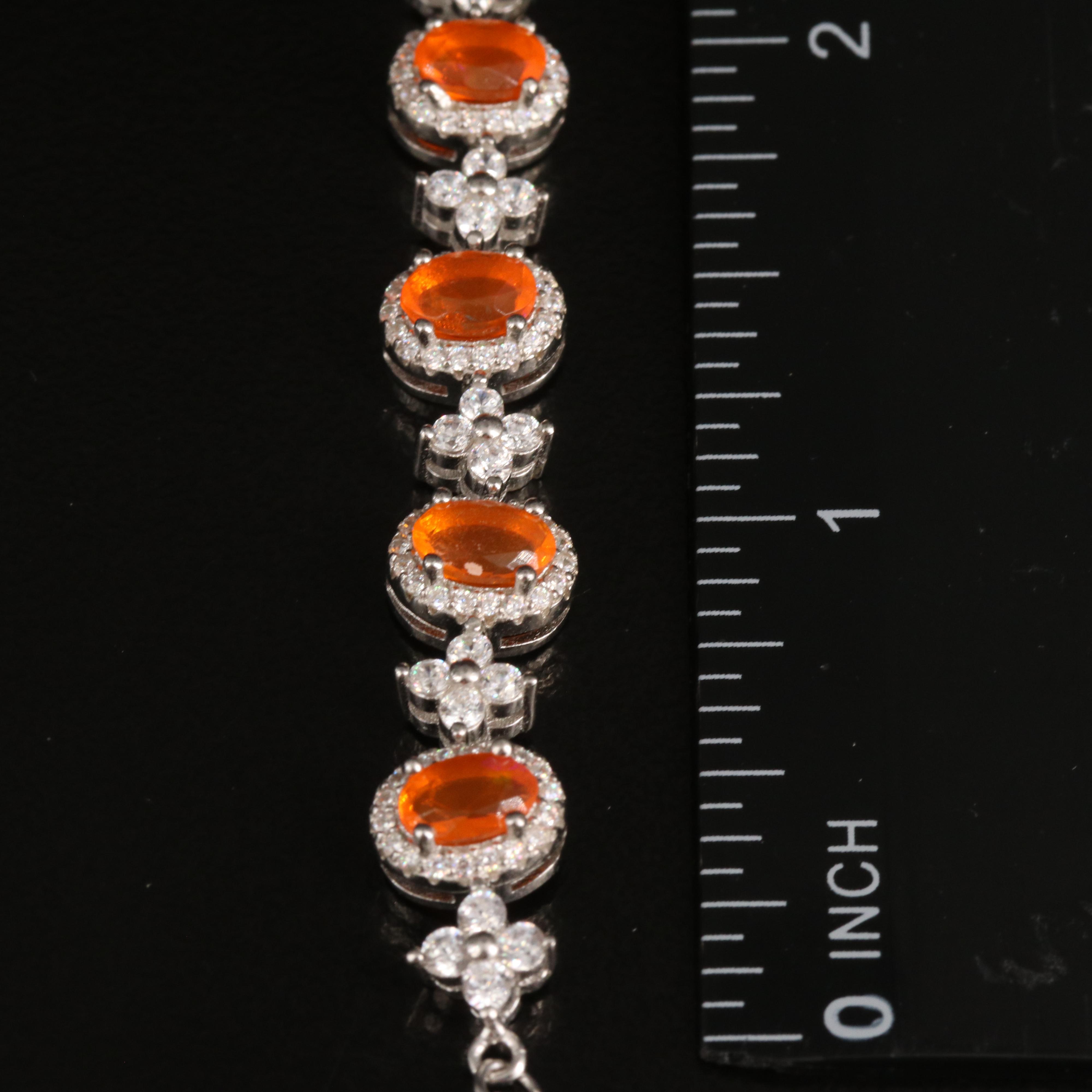 Sterling Fire Opal and Cubic Zirconia Bracelet