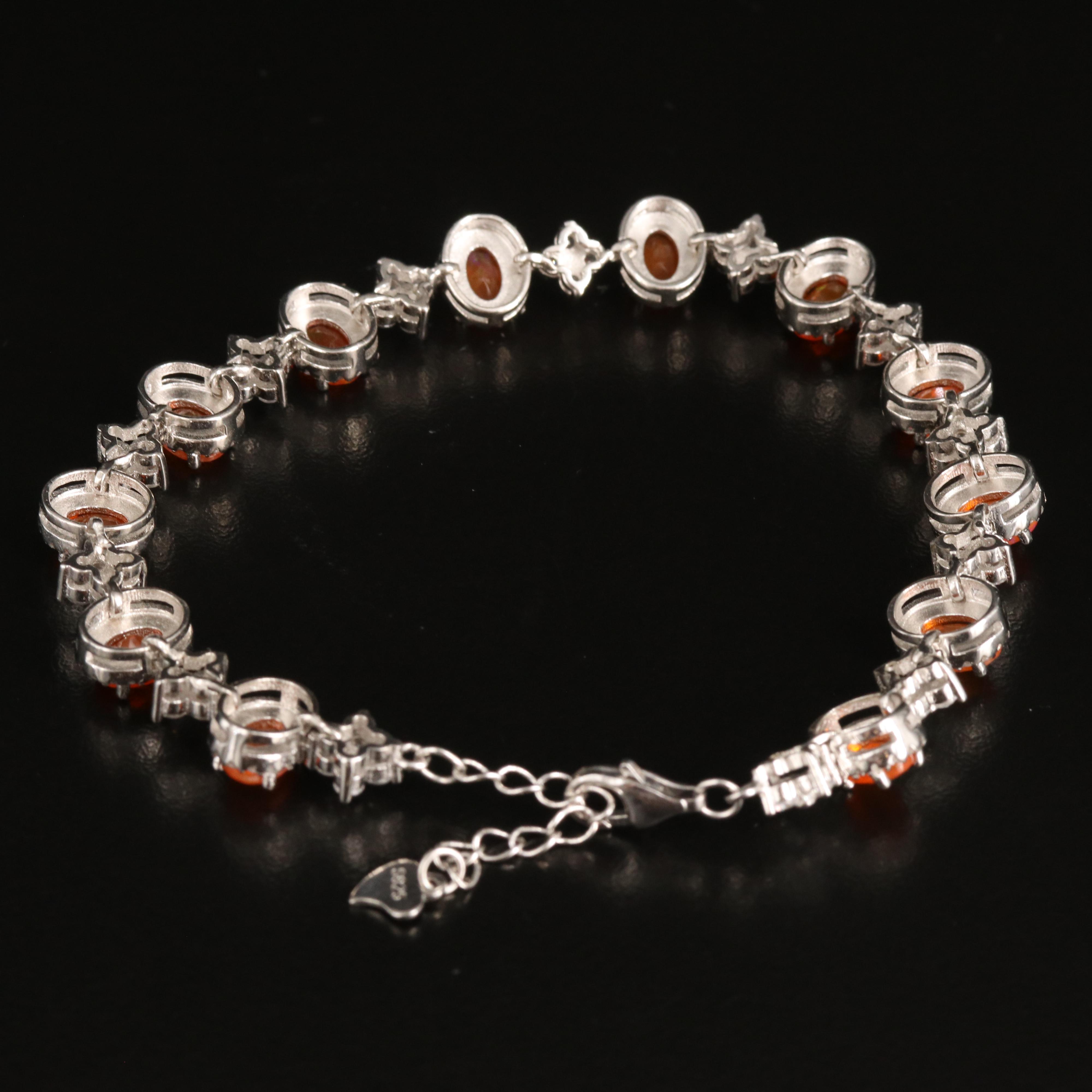 Sterling Fire Opal and Cubic Zirconia Bracelet