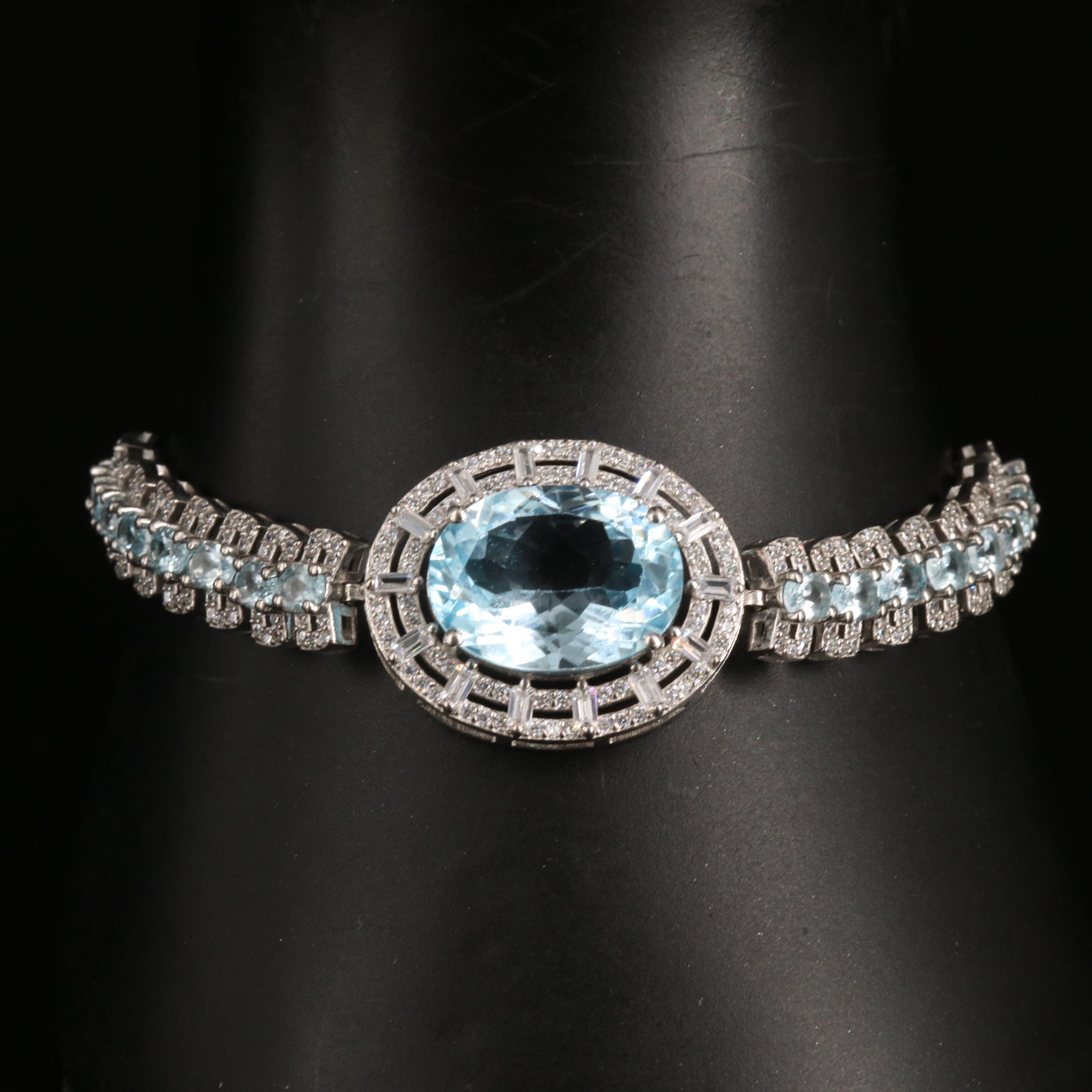 Sterling Blue and White Topaz Bolo Bracelet
