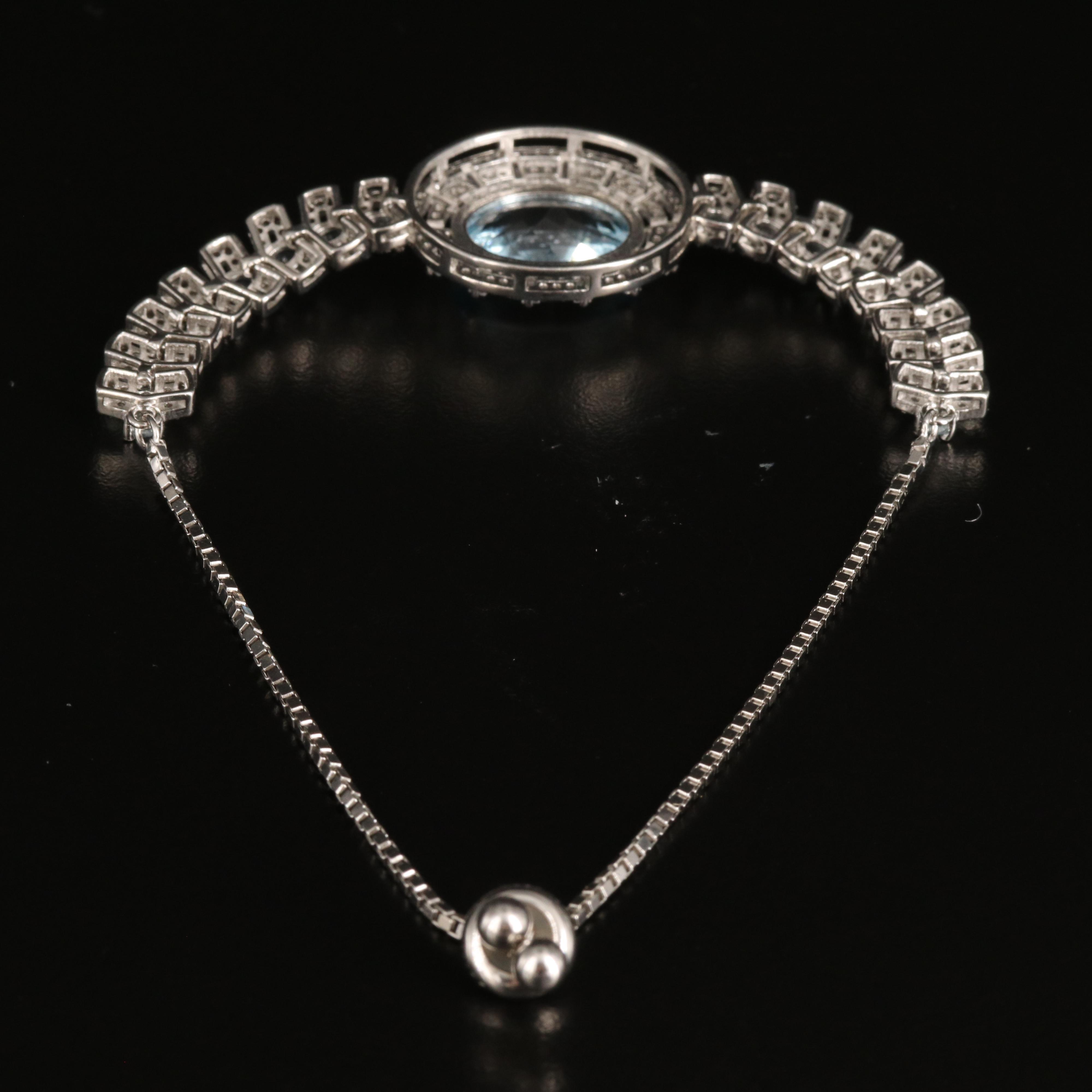 Sterling Blue and White Topaz Bolo Bracelet