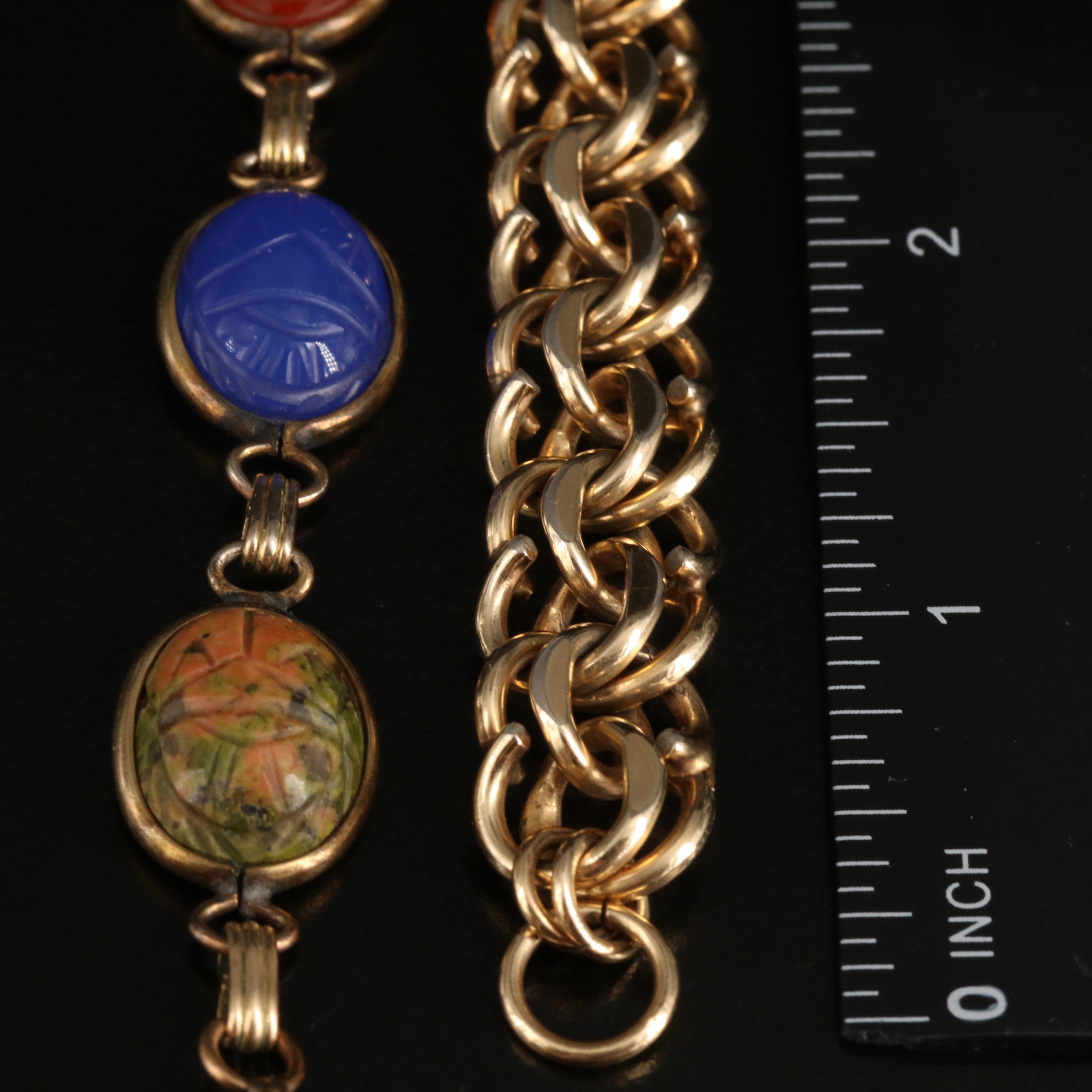 Vintage Coro Scarab Bracelet with Gold-Filled Chain Bracelet