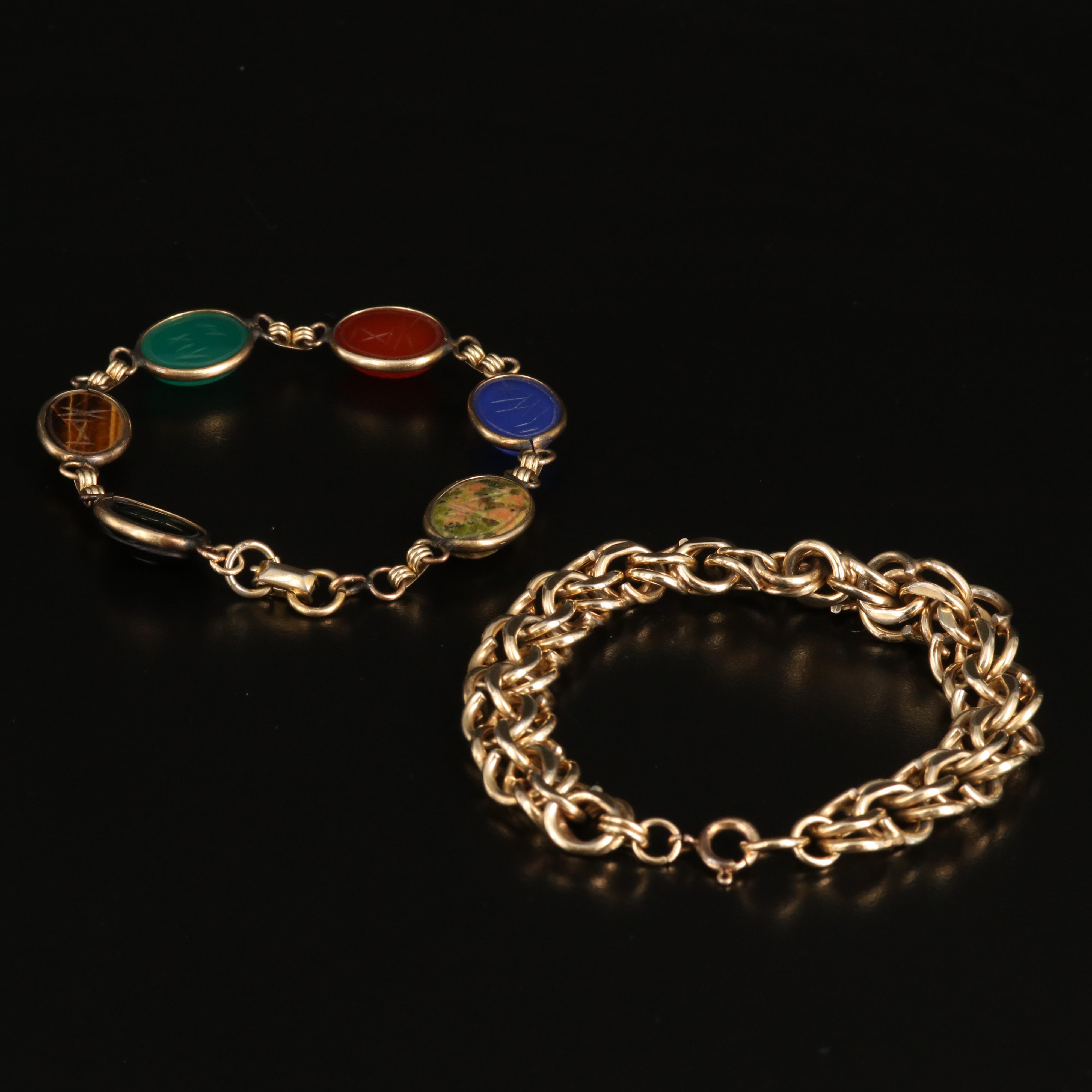 Vintage Coro Scarab Bracelet with Gold-Filled Chain Bracelet