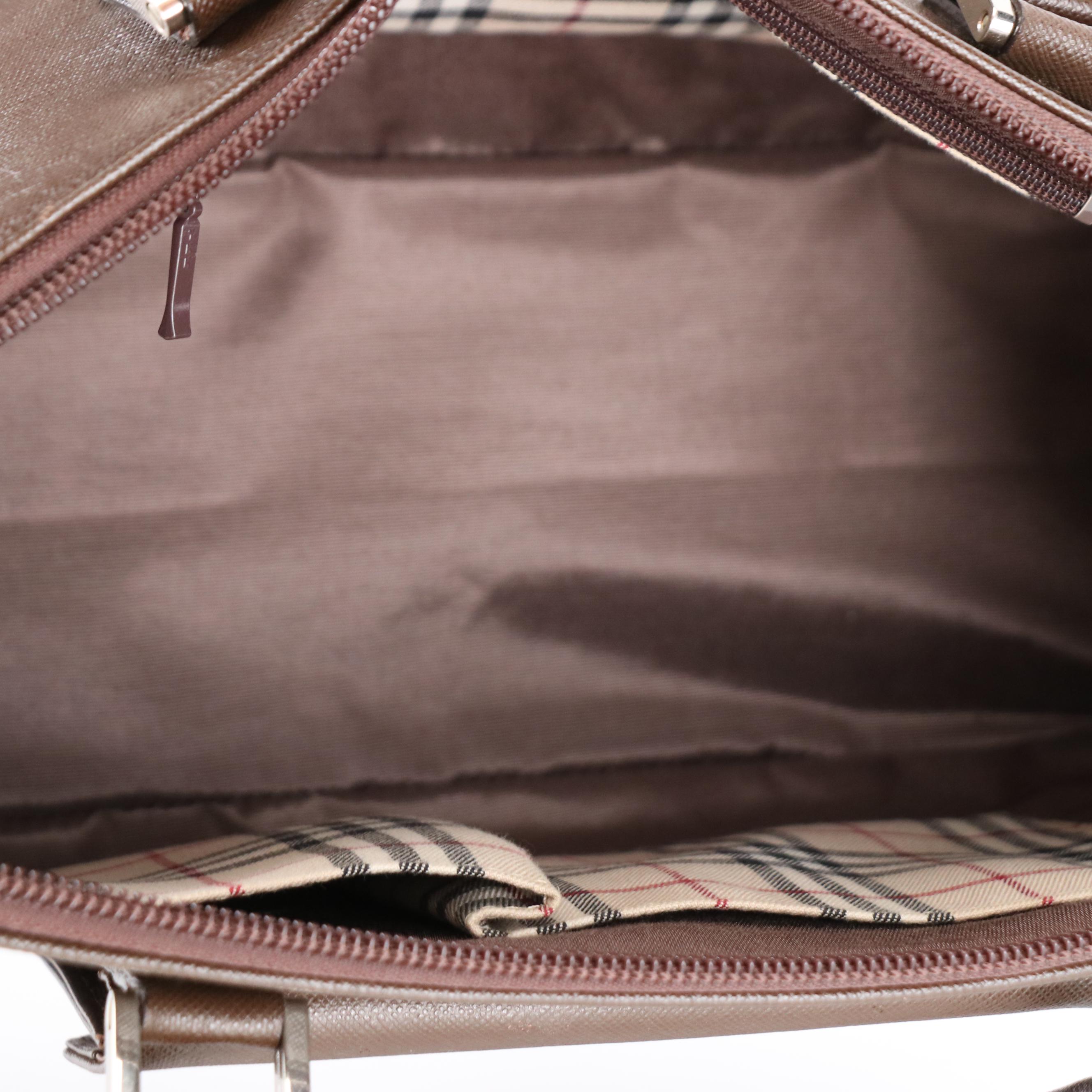 Burberry Zip Handbag in Dark Brown Crossgrain Leather