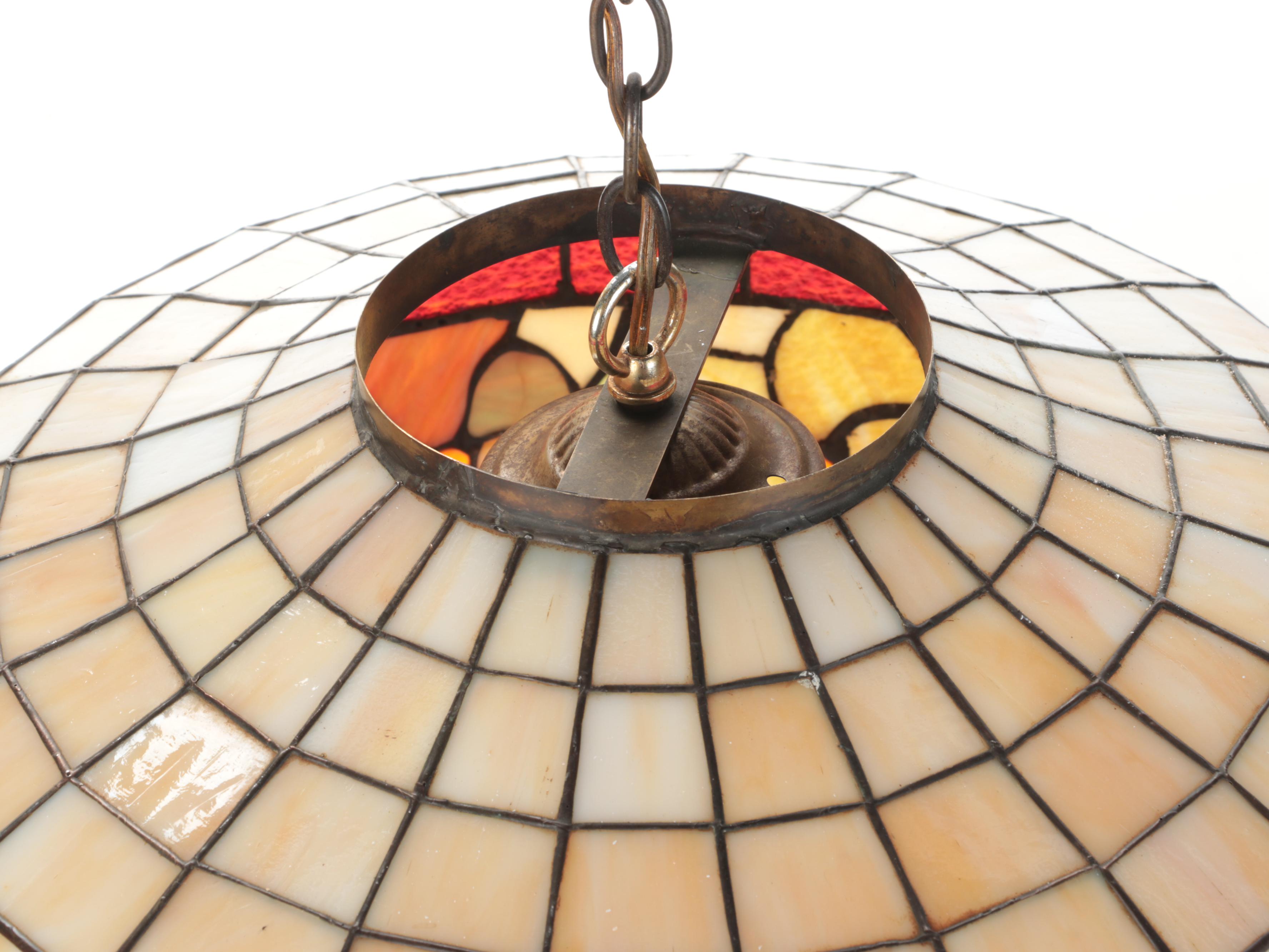 Gramercy Park Lighting Slag Glass and Red Pebbled Glass Pendant, Mid/ Late 20th