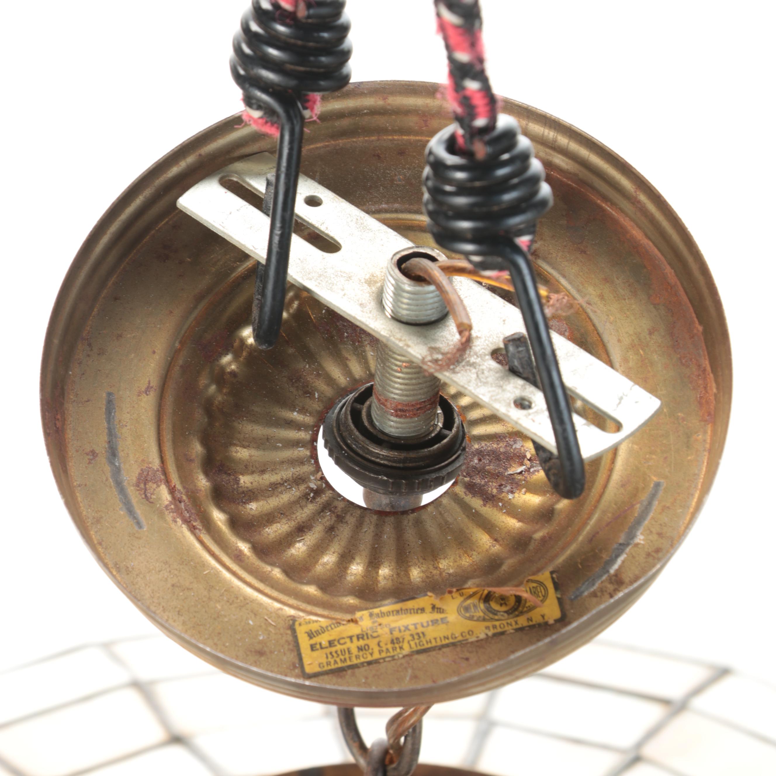 Gramercy Park Lighting Slag Glass and Red Pebbled Glass Pendant, Mid/ Late 20th