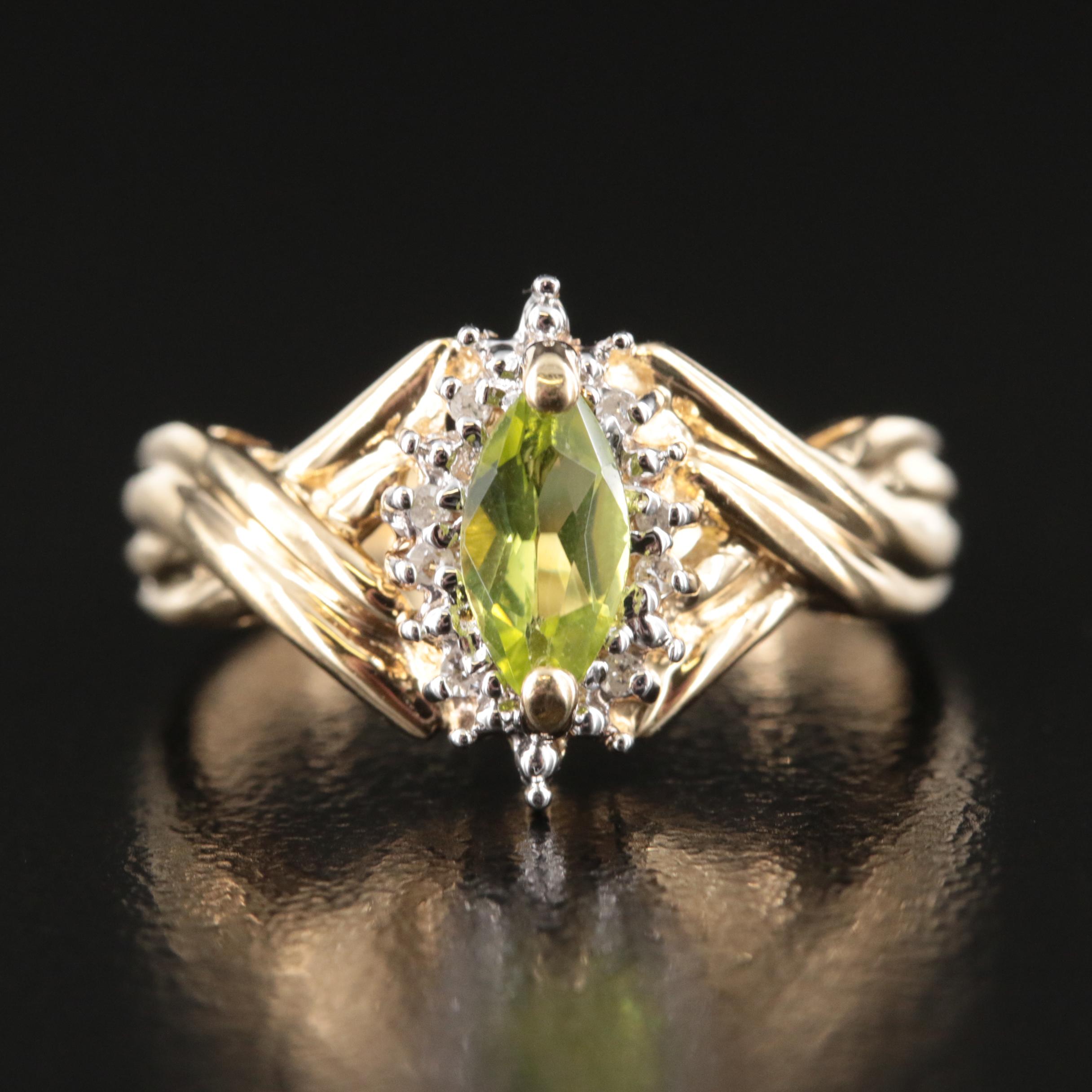 10K Peridot and Diamond Ring