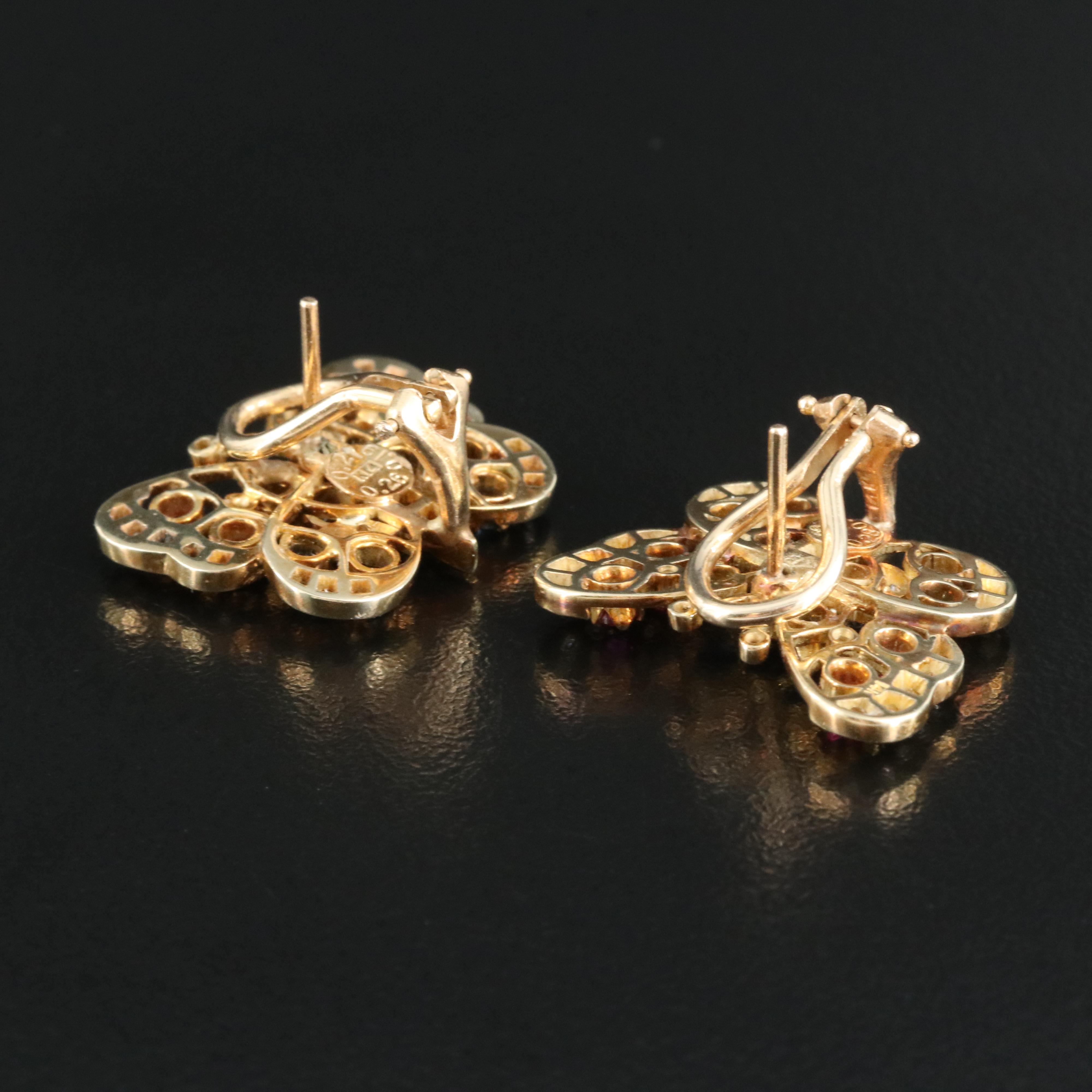 14K Ruby, Sapphire and Diamond Butterfly Earrings