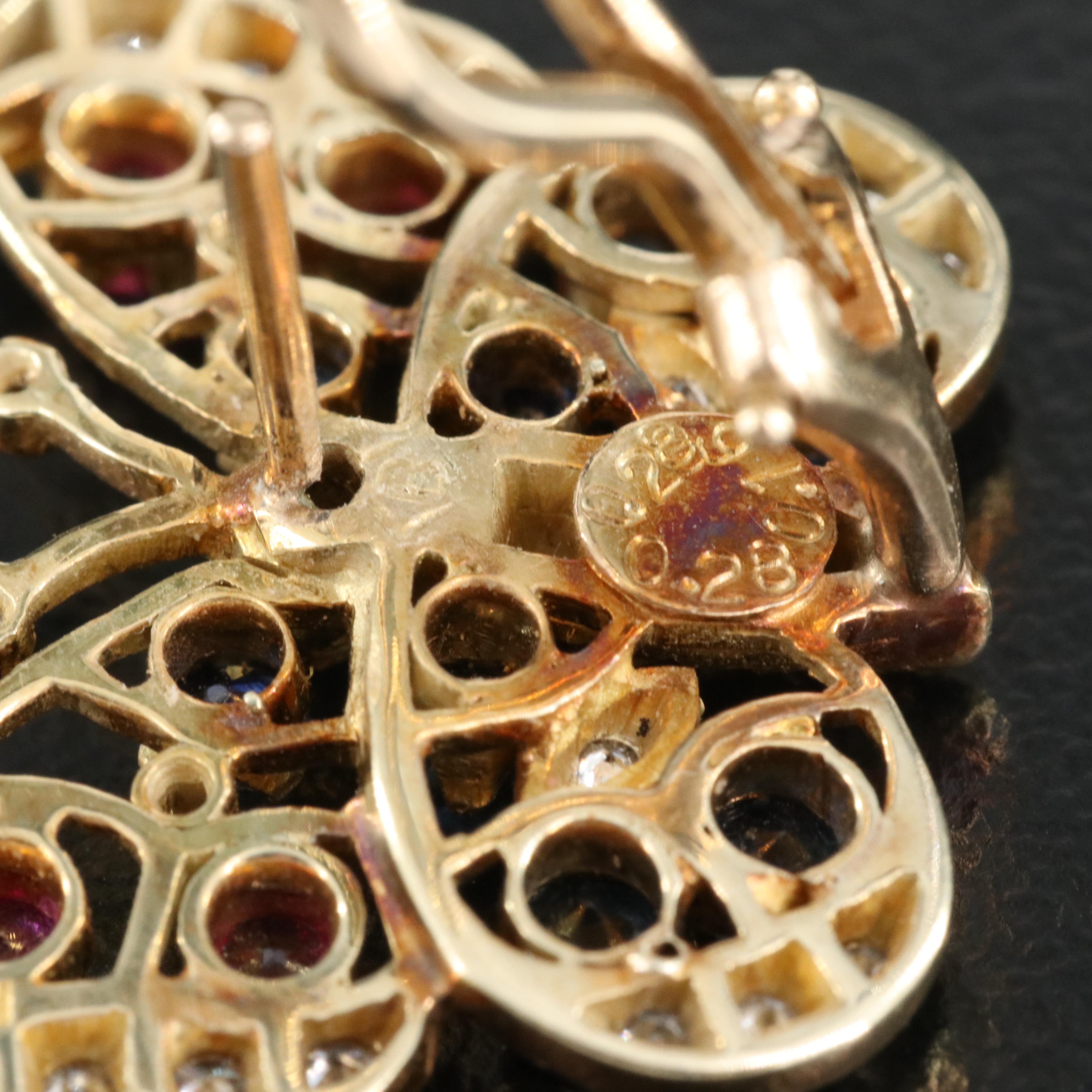 14K Ruby, Sapphire and Diamond Butterfly Earrings