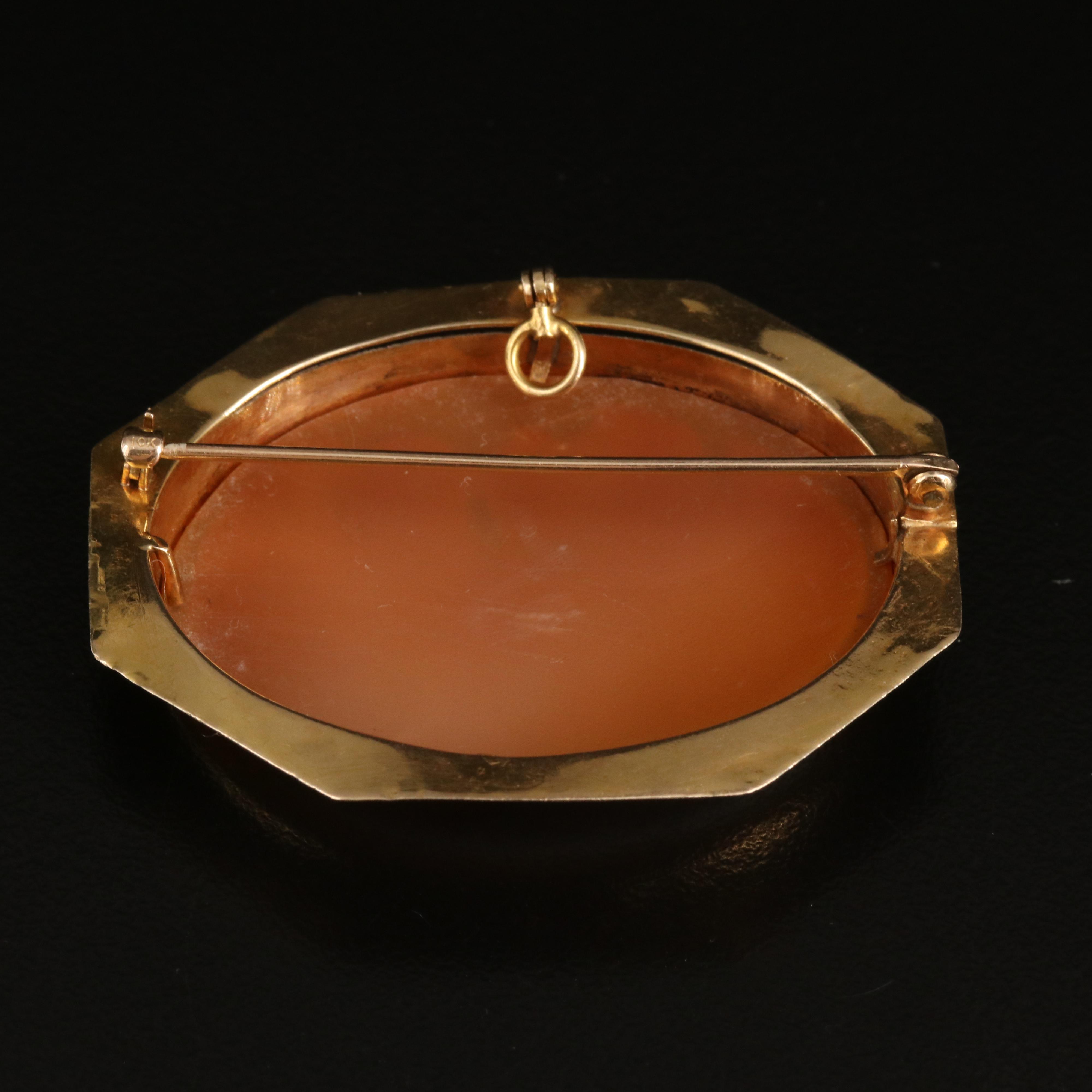 10K Shell City Scape Cameo Converter Brooch