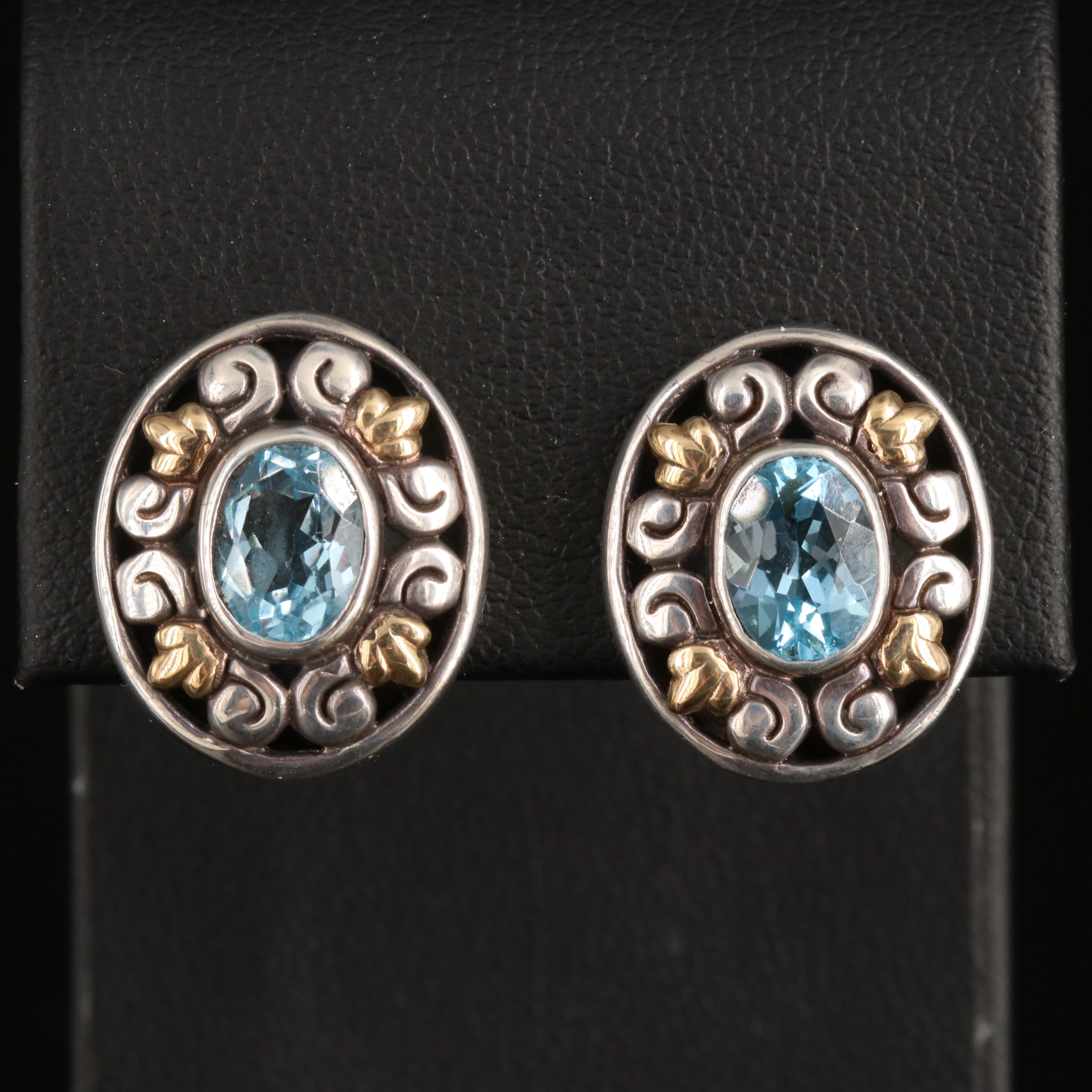 Sterling Swiss Blue Topaz Earrings with 18K Accents