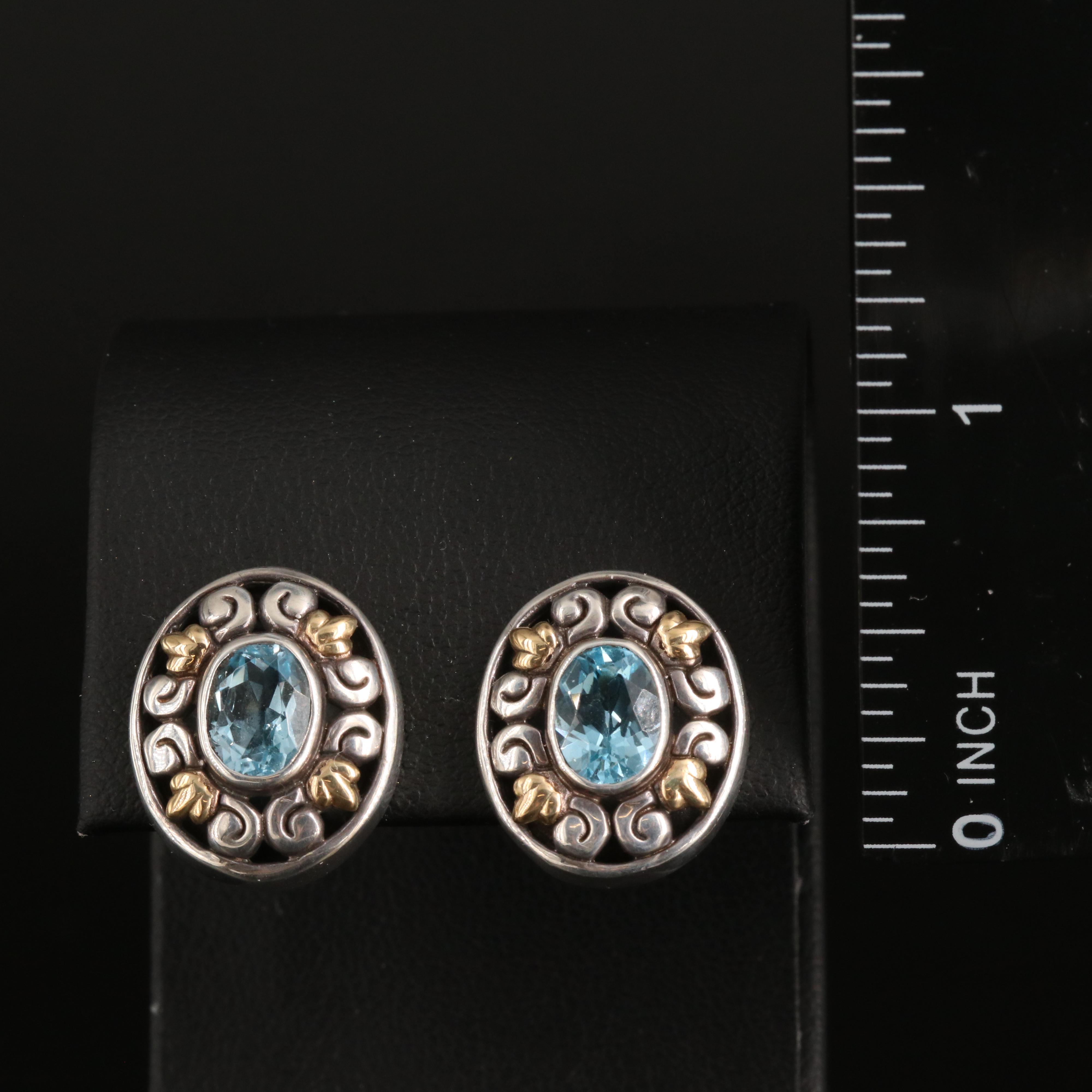 Sterling Swiss Blue Topaz Earrings with 18K Accents