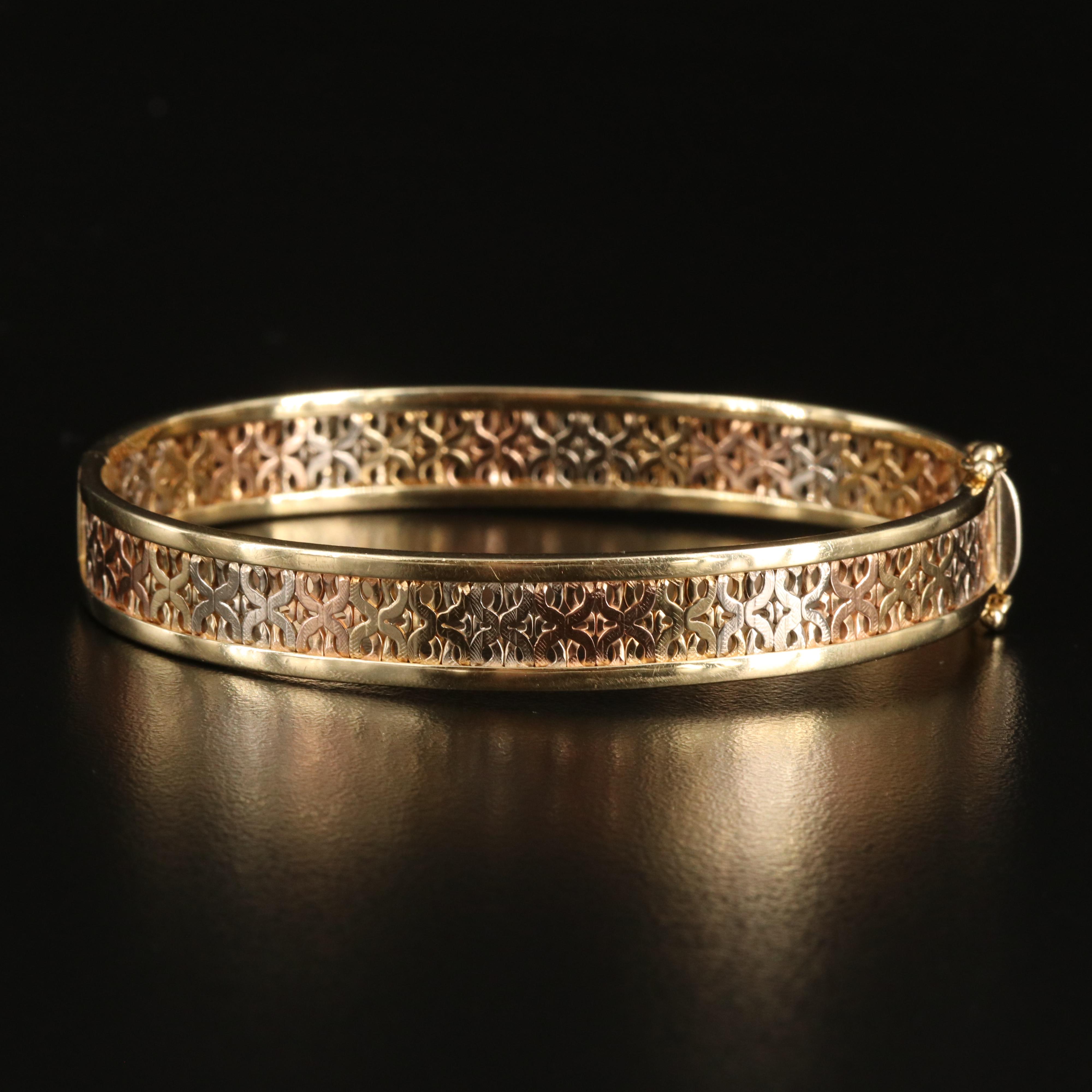 Italian 14K Tri-Color Gold Hinged Bangle