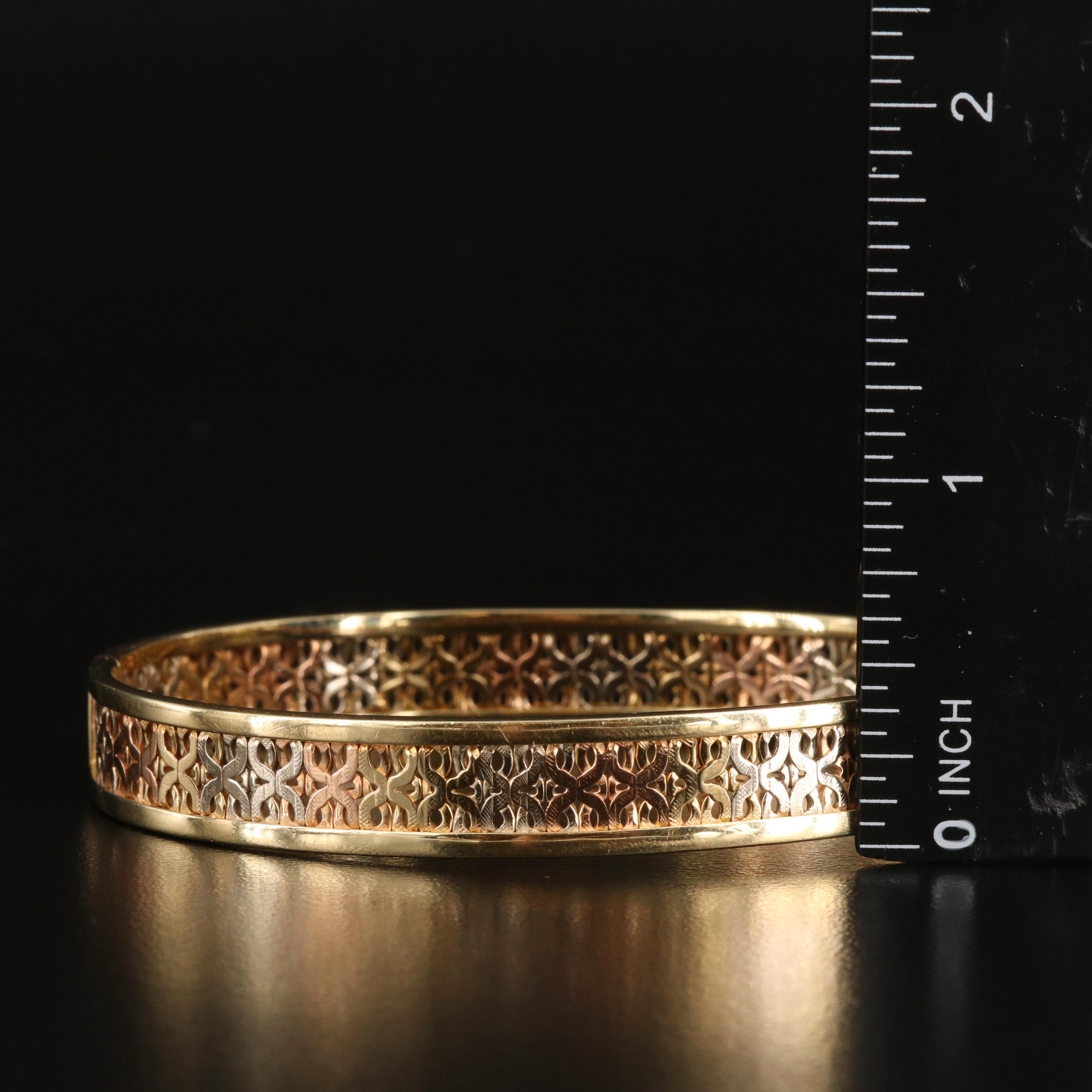 Italian 14K Tri-Color Gold Hinged Bangle