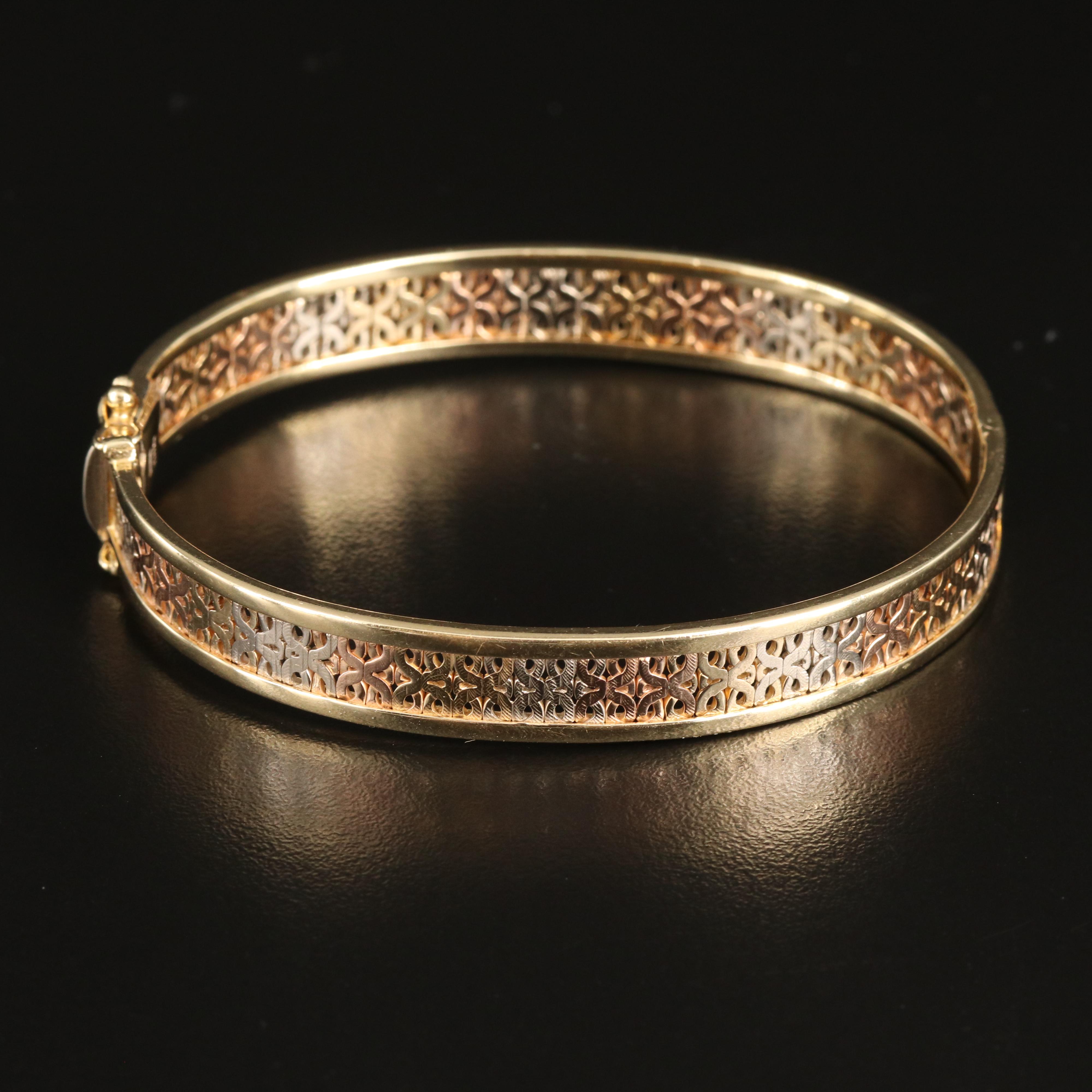Italian 14K Tri-Color Gold Hinged Bangle