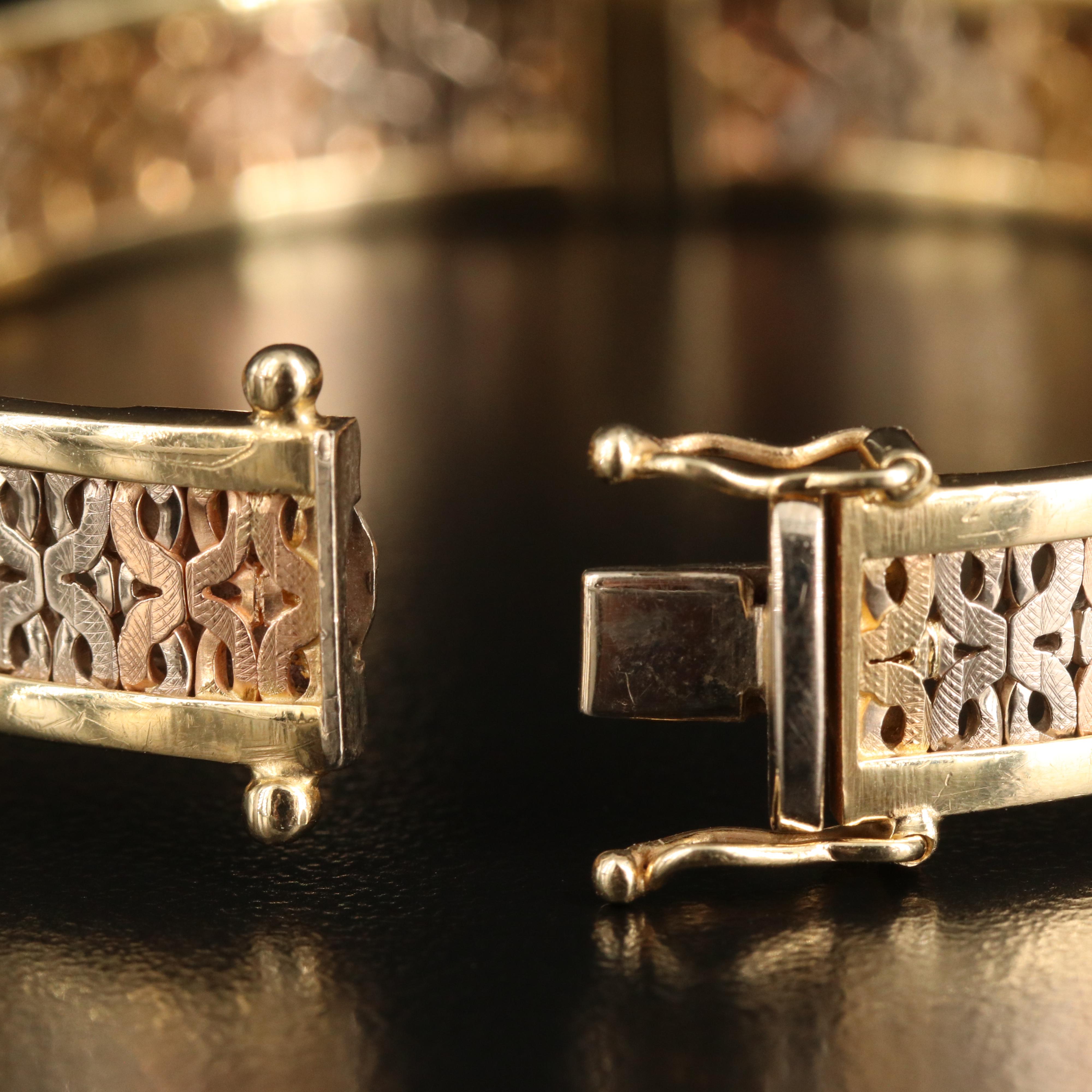 Italian 14K Tri-Color Gold Hinged Bangle