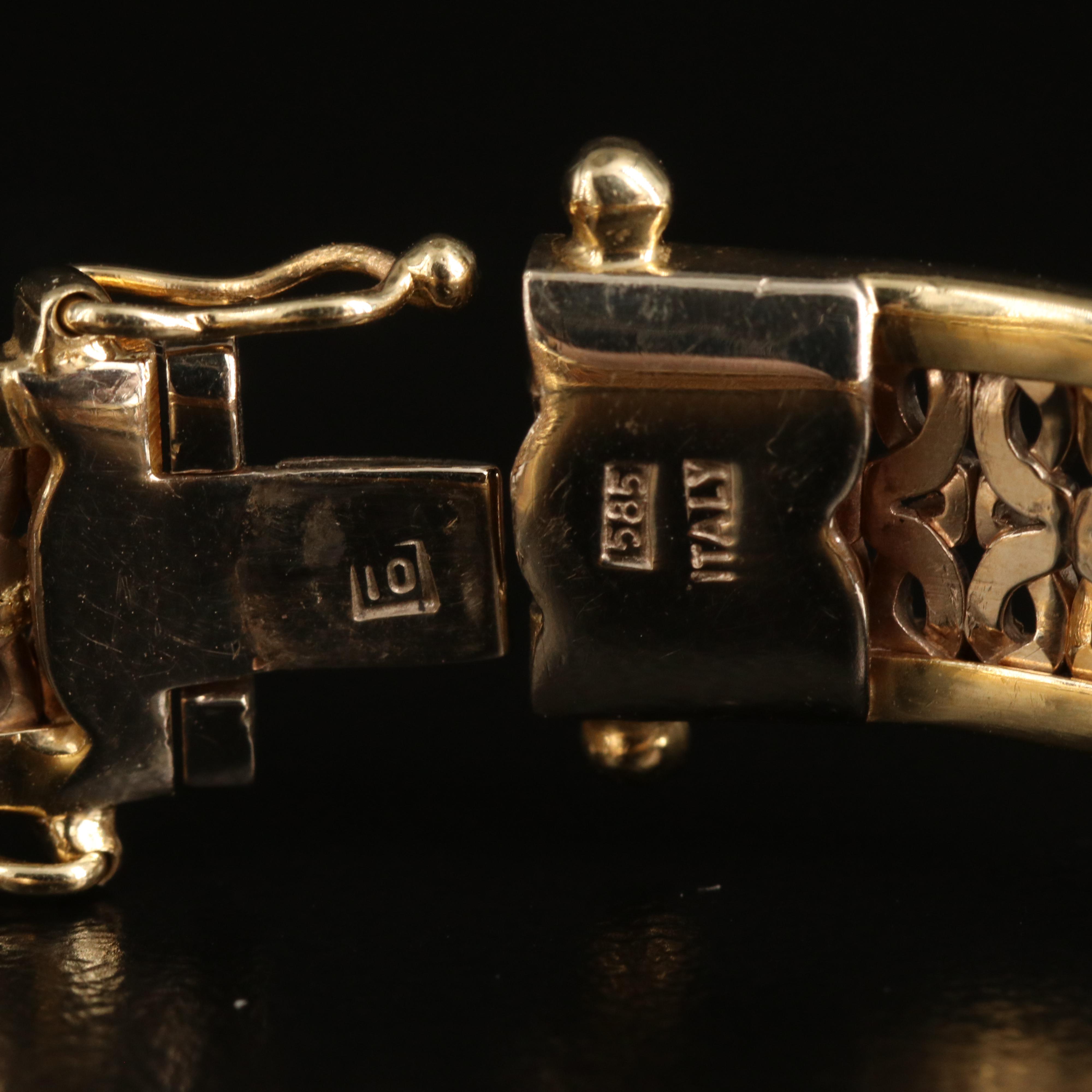 Italian 14K Tri-Color Gold Hinged Bangle