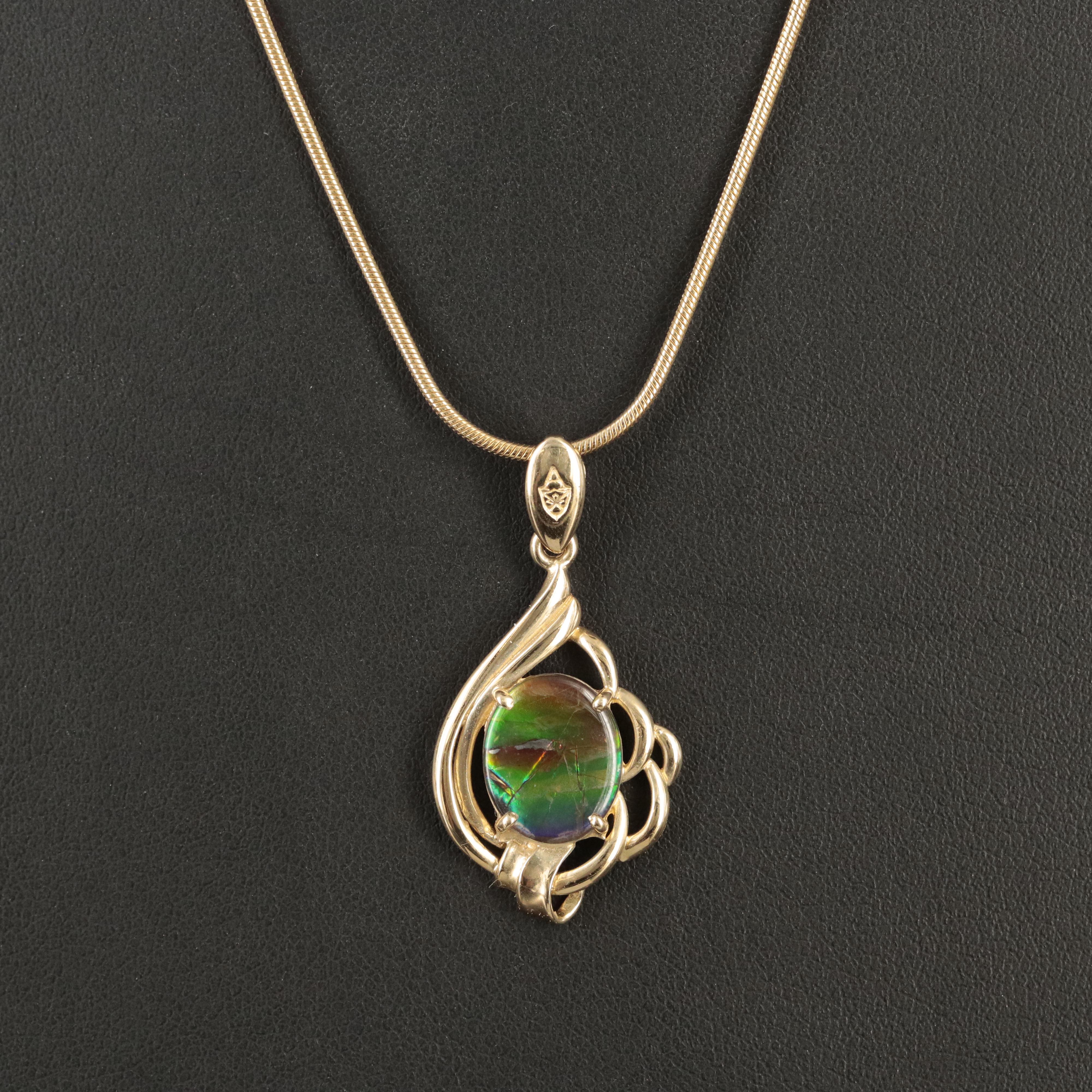 14K Ammolite and Topaz Pendant Necklace